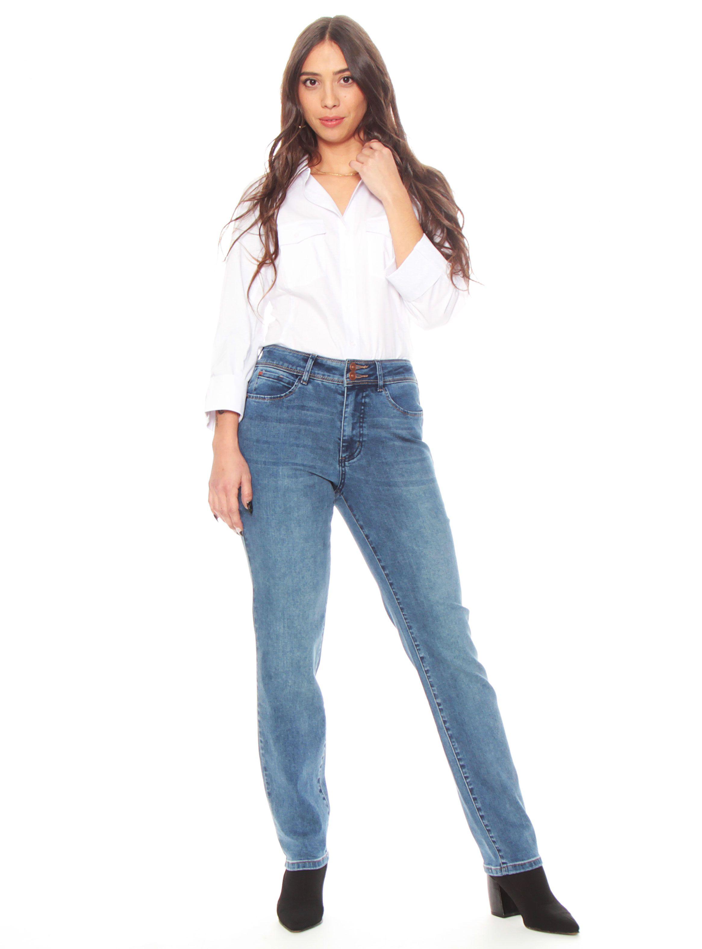 Jeans Recto Tiro Alto Push Up Pretina Media Dos Botones-3