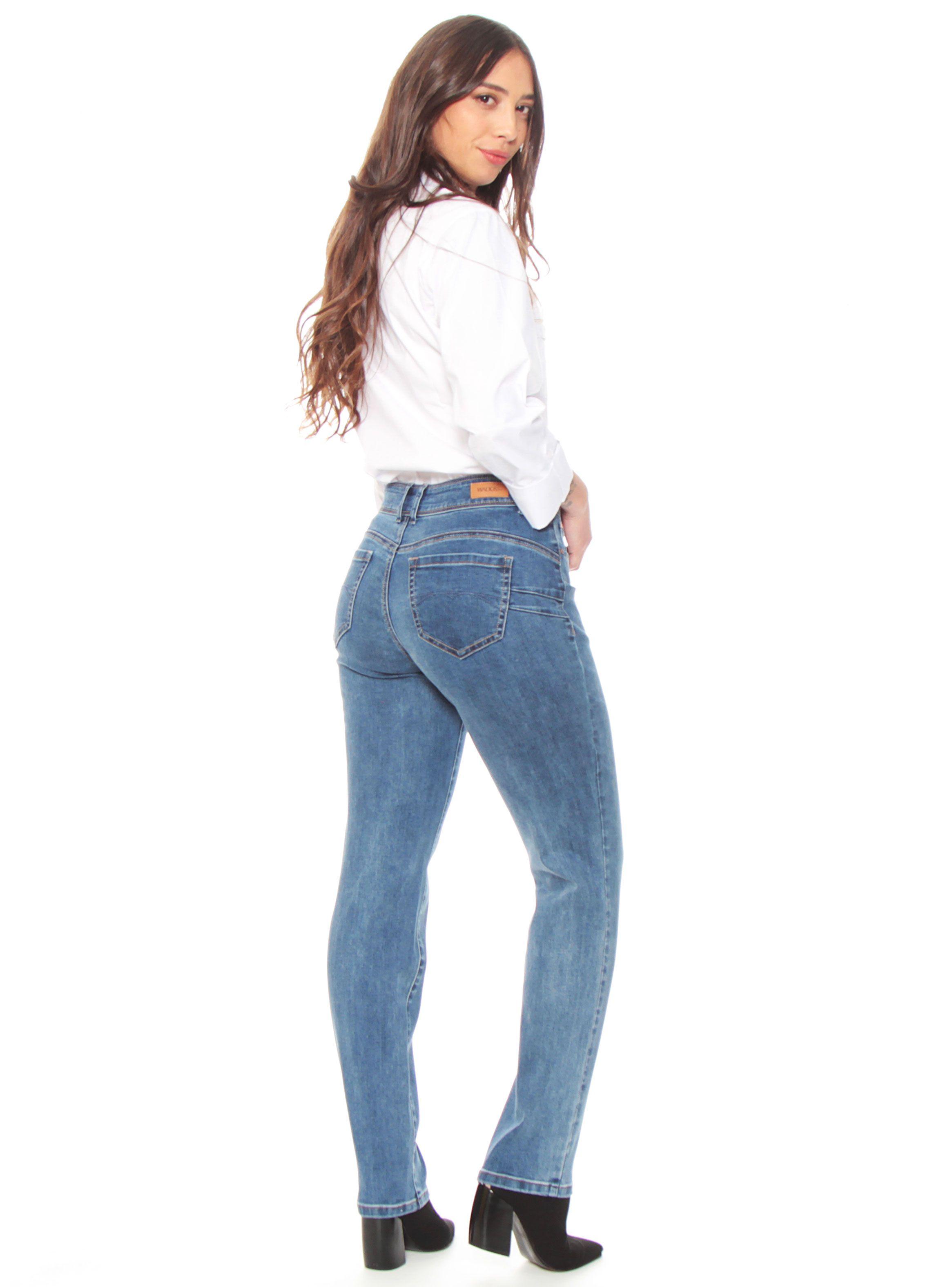 Jeans Recto Tiro Alto Push Up Pretina Media Dos Botones-4
