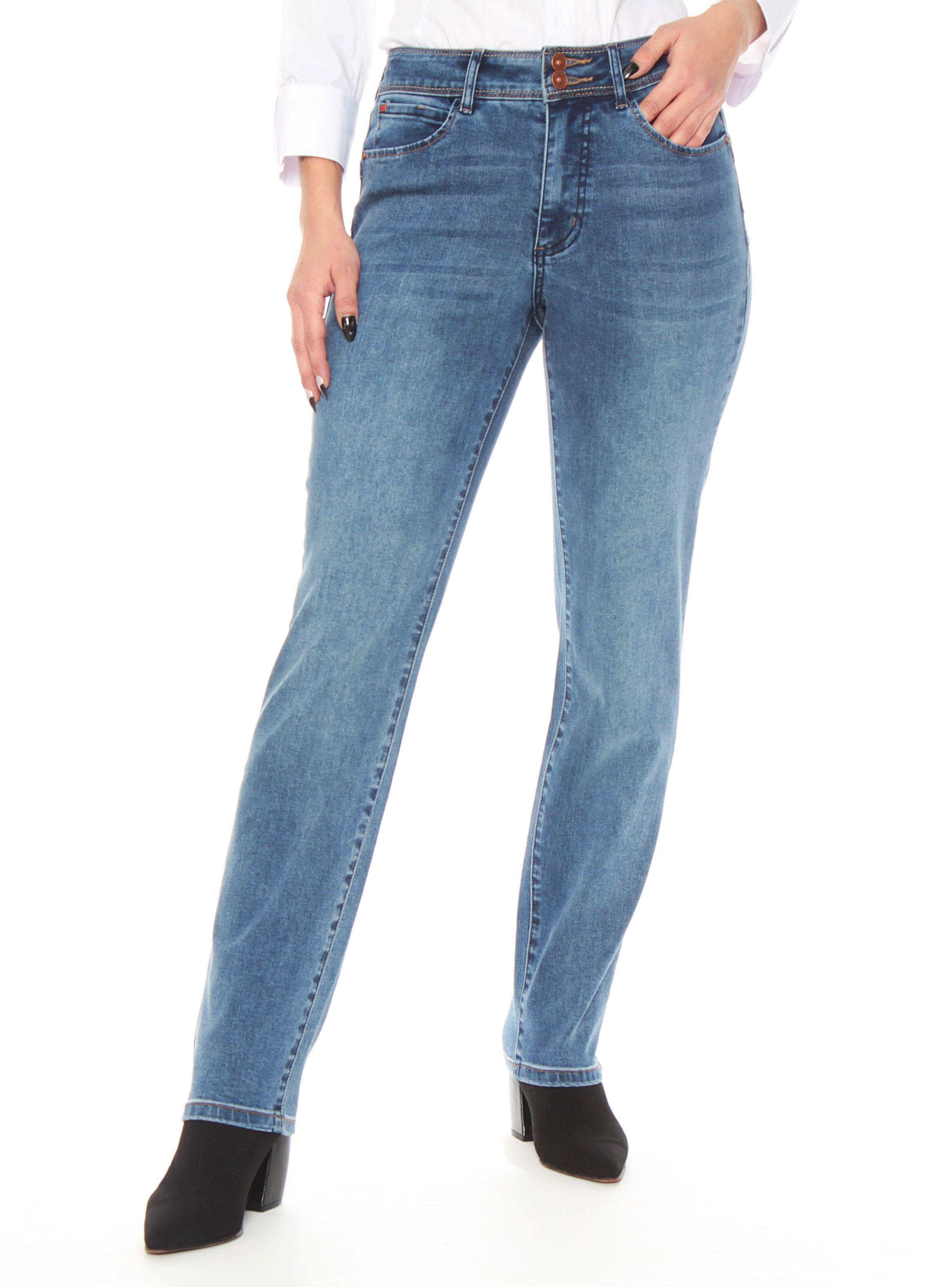 Jeans Recto Tiro Alto Push Up Pretina Media Dos Botones-0