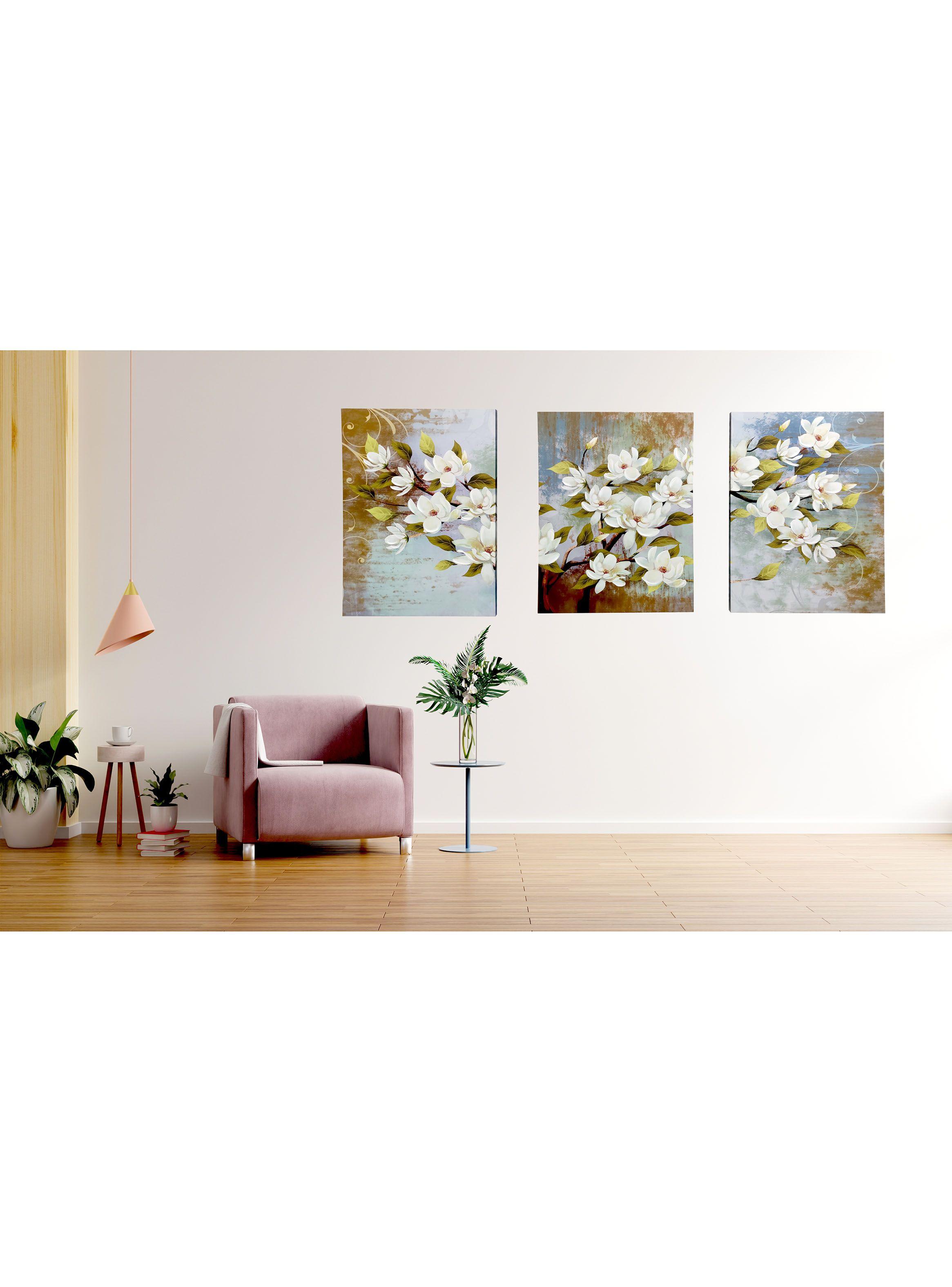 Cuadro Óleo Típtico Flores Attimo-0