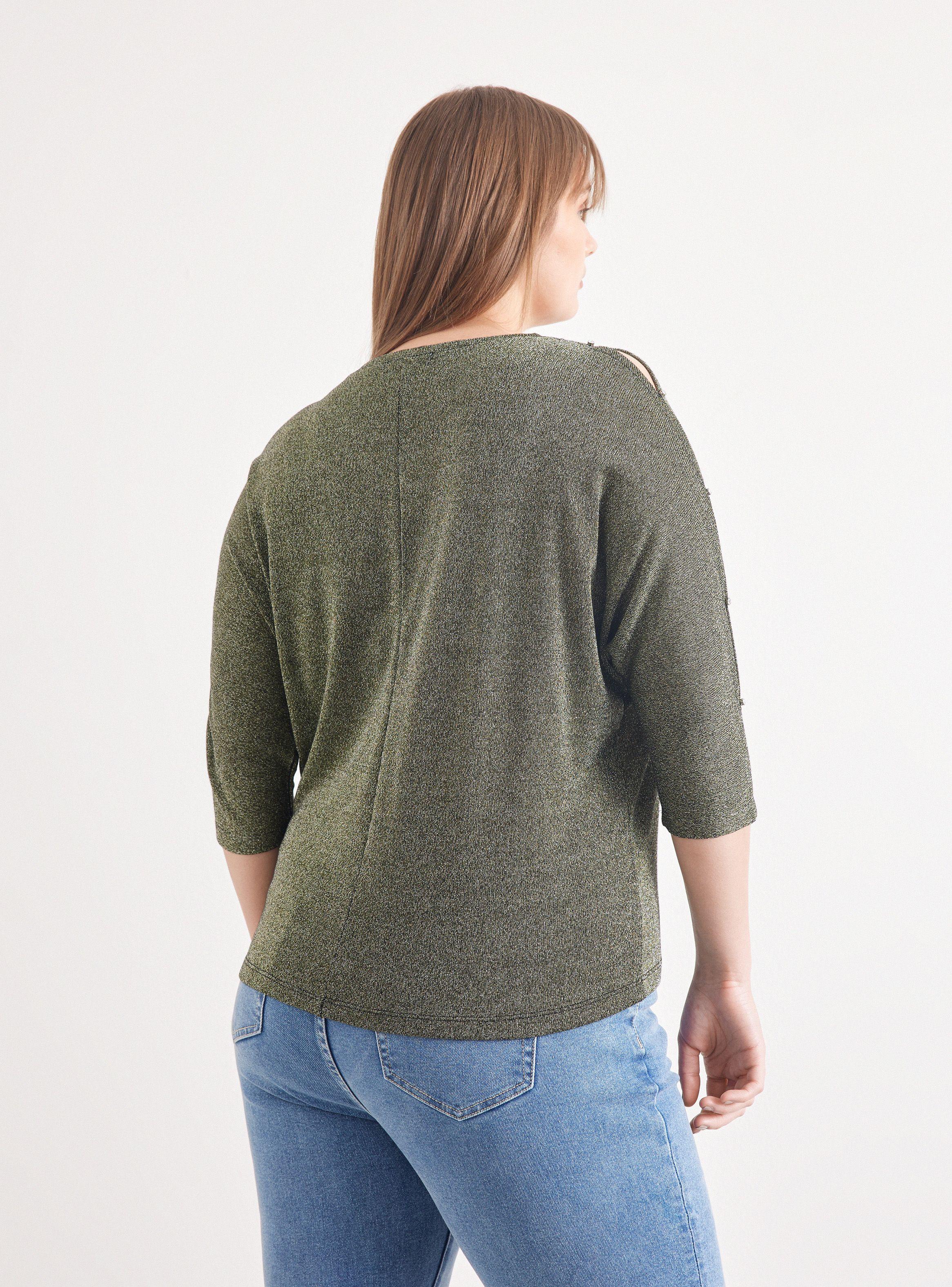 Sweater Jaspeado con Abertura y Decoración-1