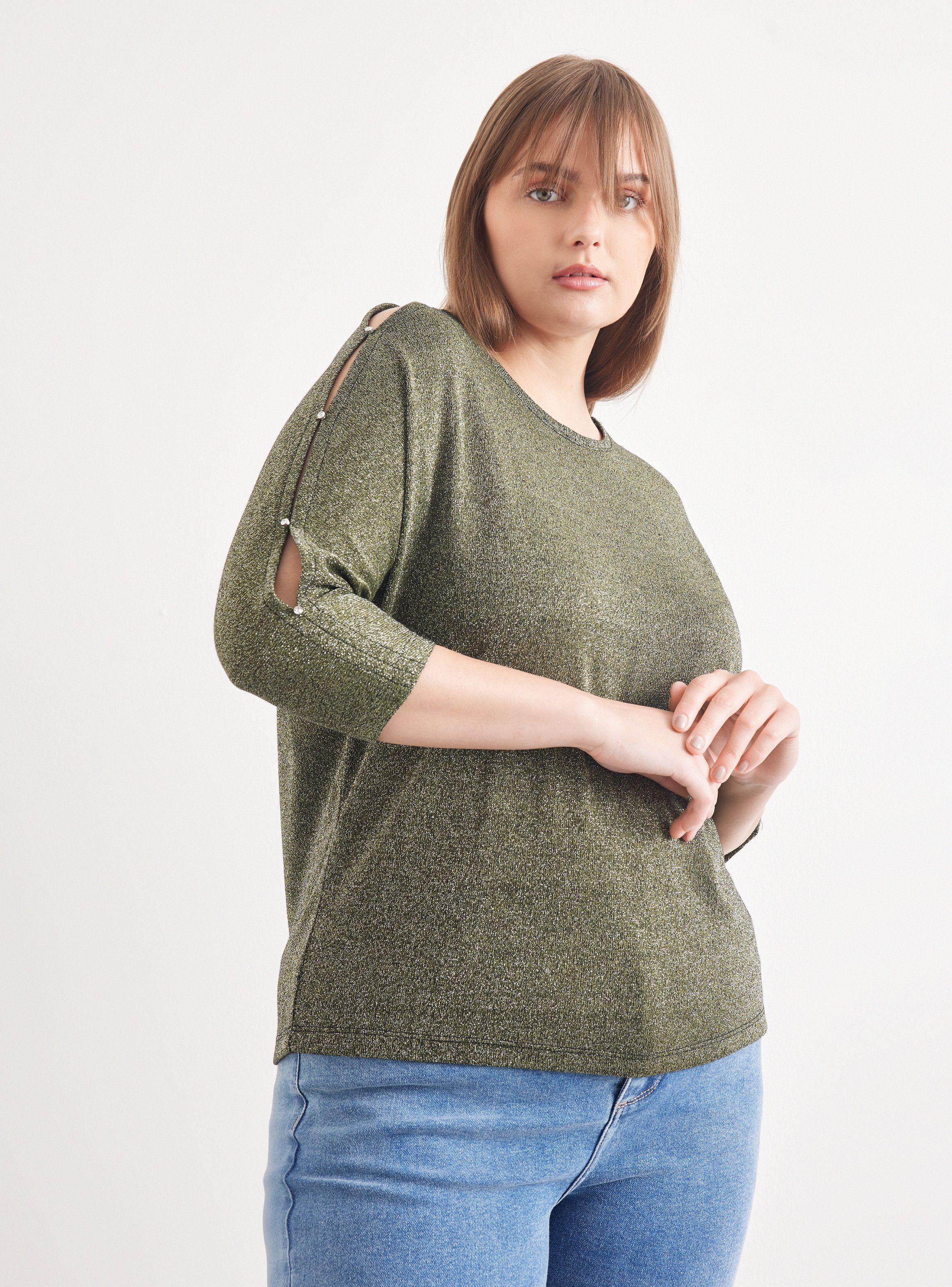 Sweater Jaspeado con Abertura y Decoración-0