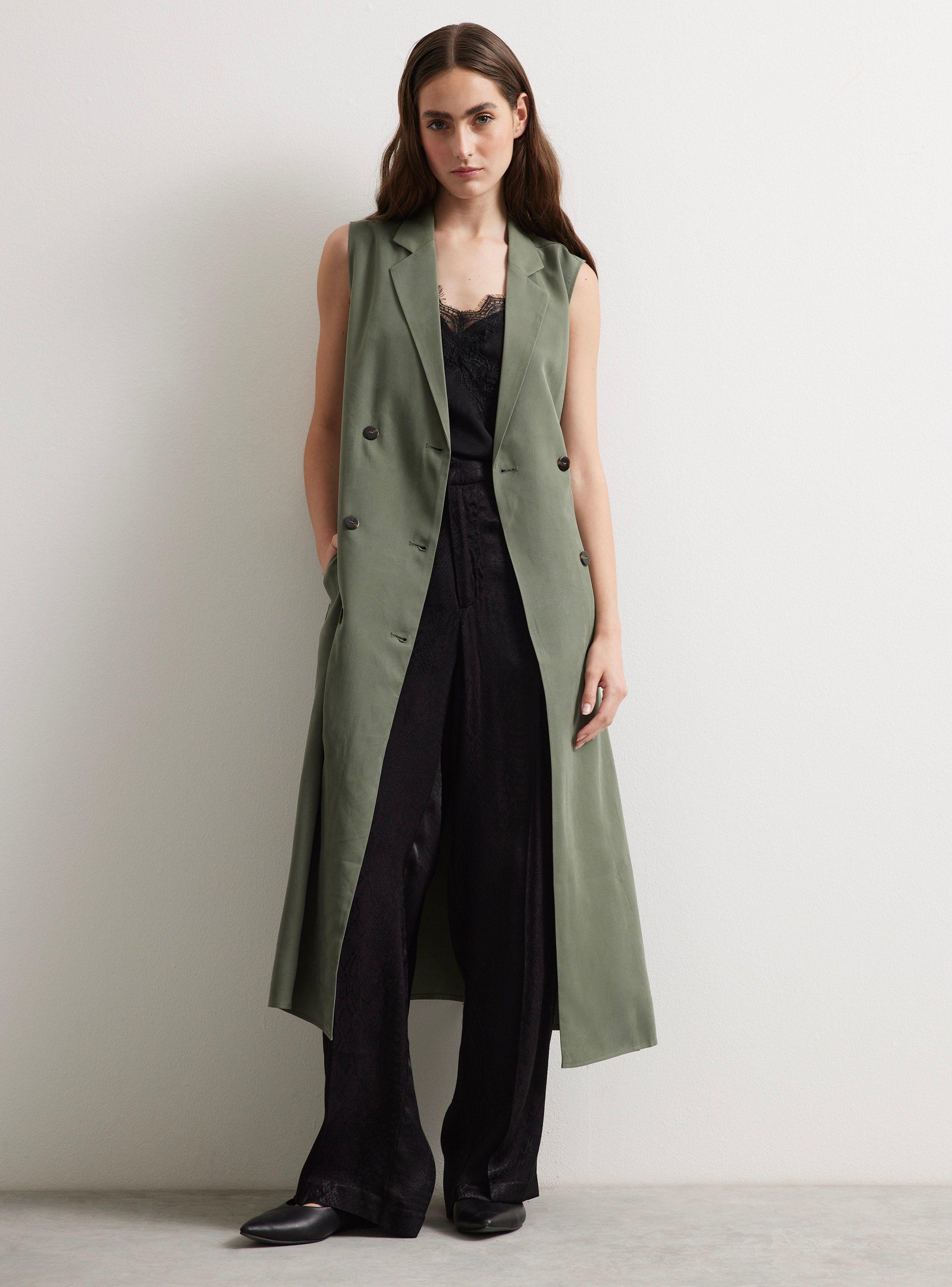 Blazer Trench Sin Mangas Fluido-4