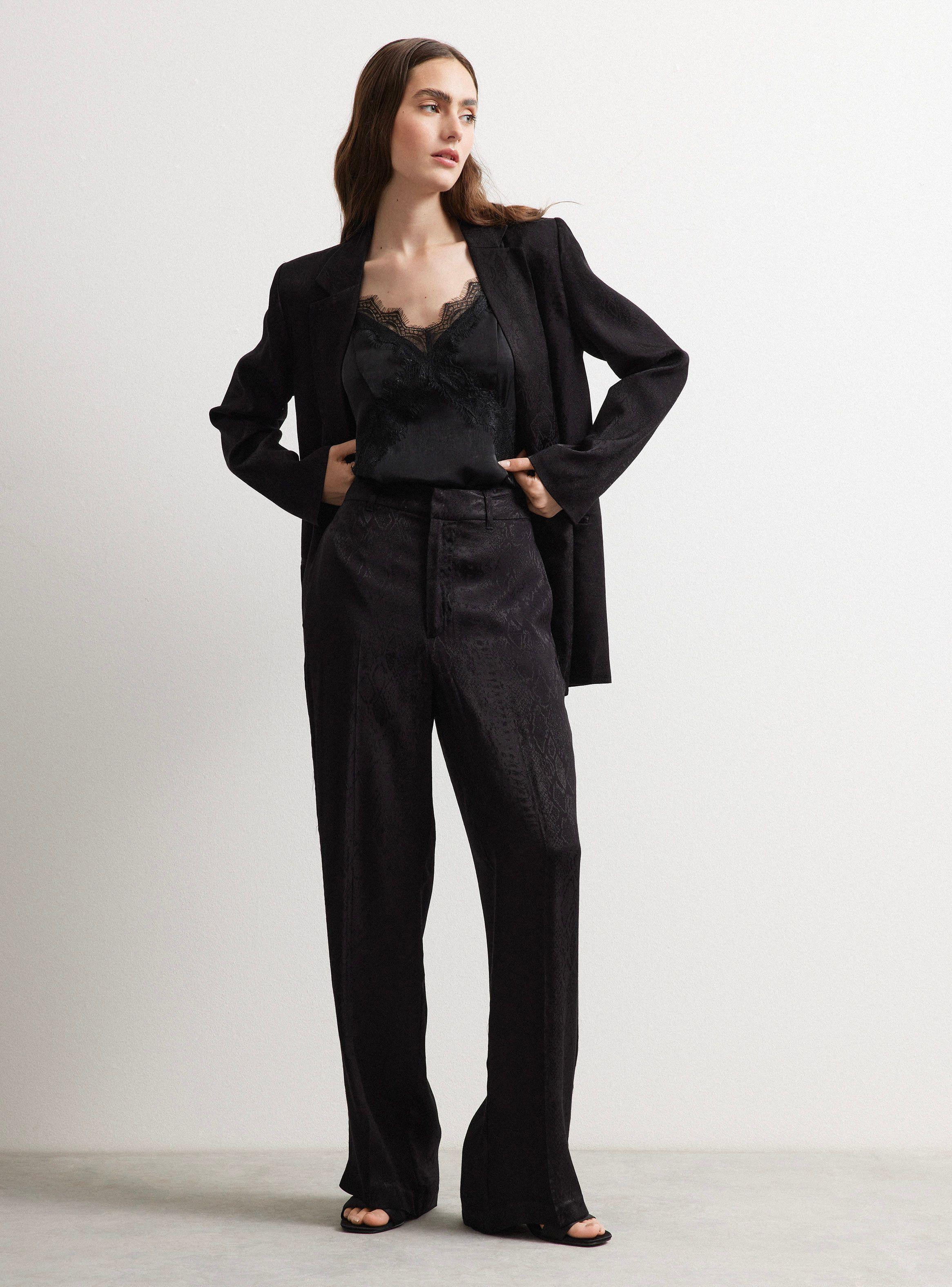 Pantalón De Vestir Satín Jacquard Fluido-4