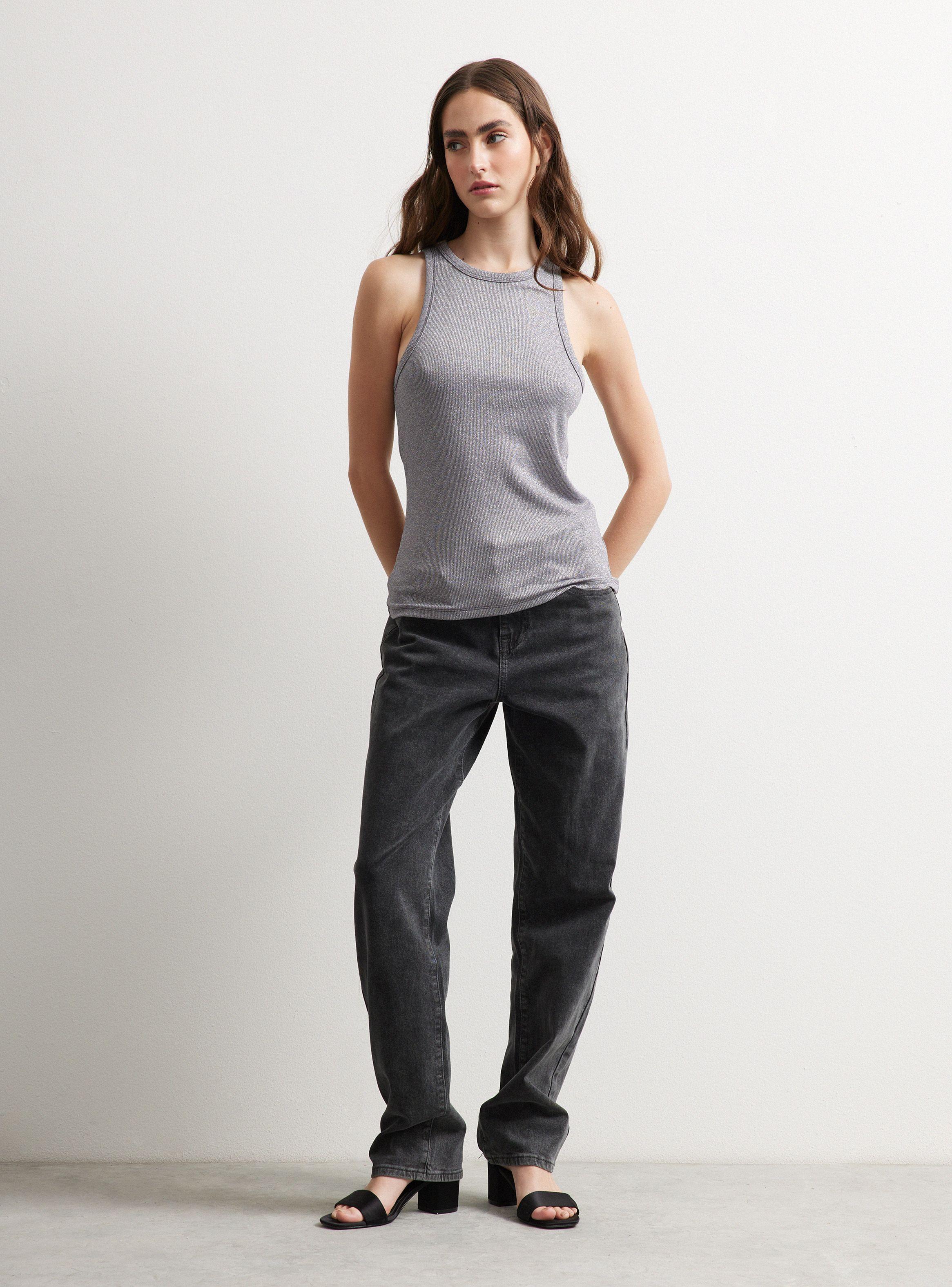 Polera Top Halter Rib Hilo Metalizado-4