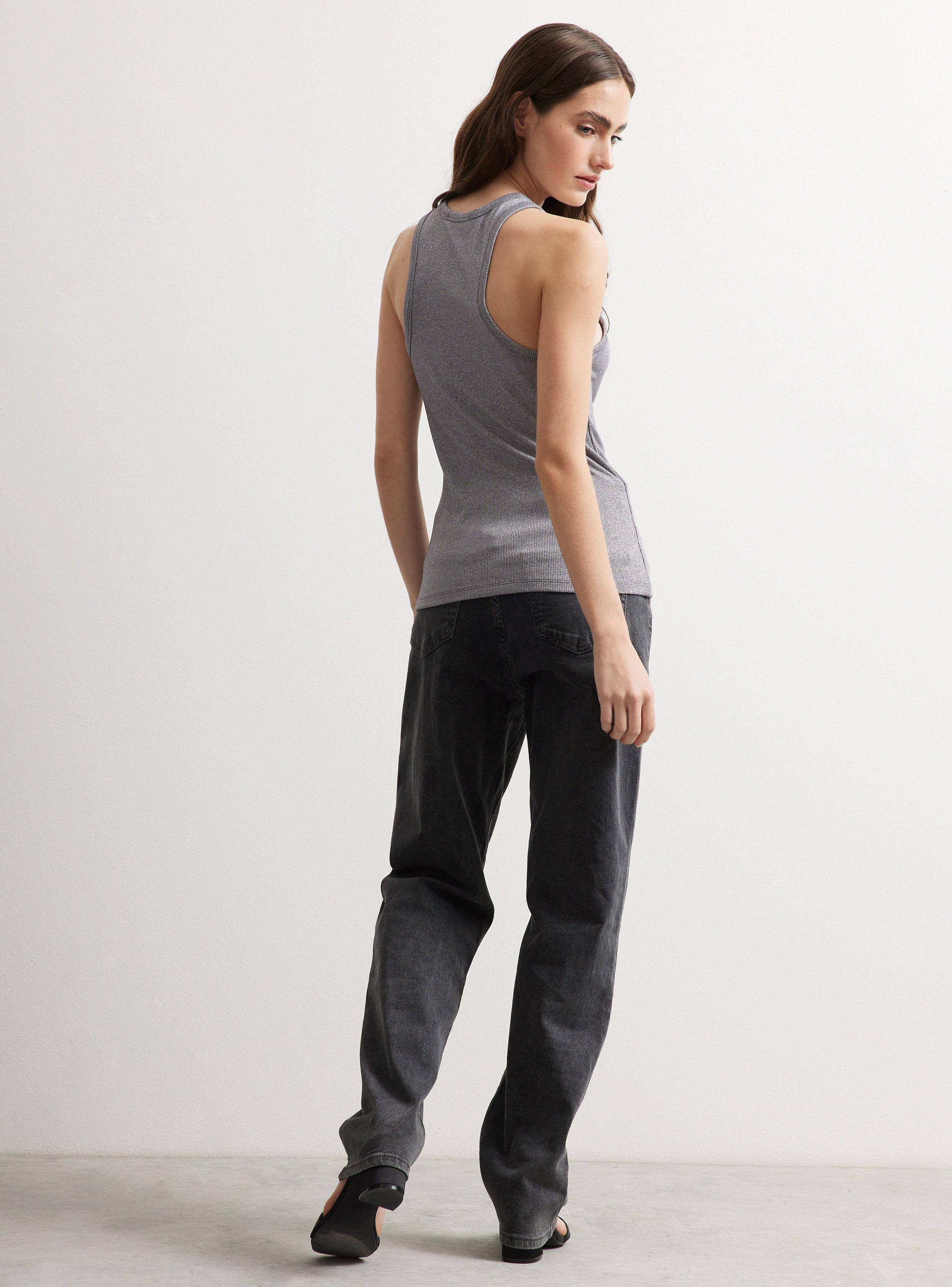 Polera Top Halter Rib Hilo Metalizado-5