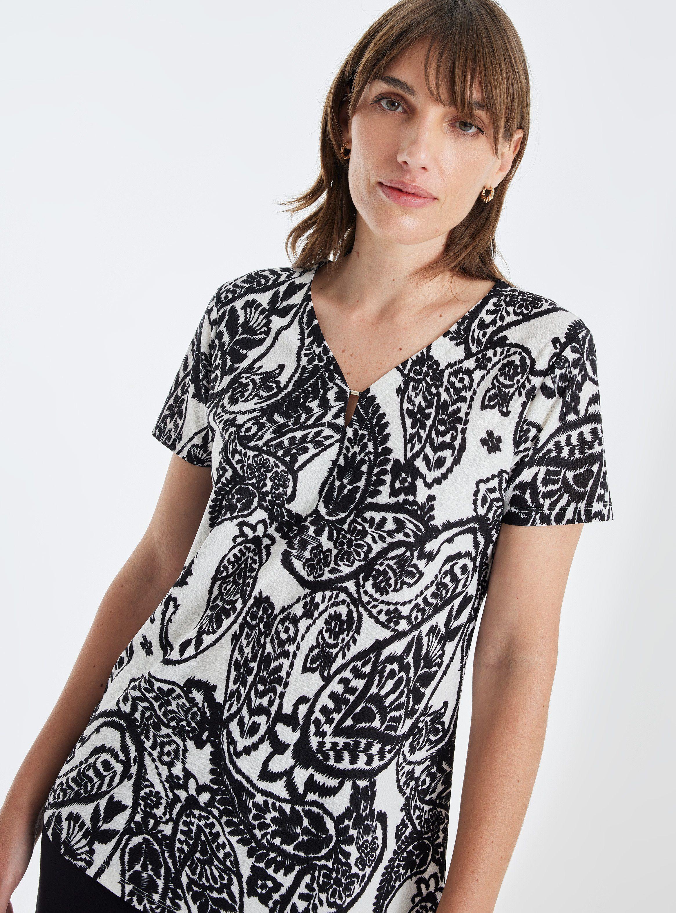 Polera Estampado Bicolor Escote V-2