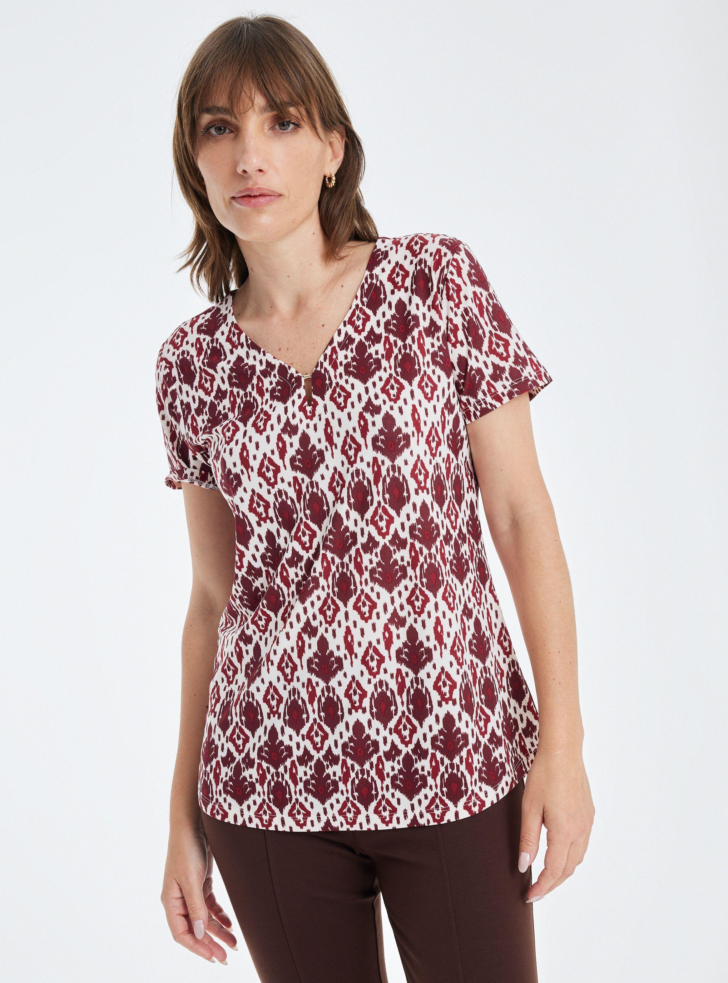 Polera Estampado Bicolor Escote V-0