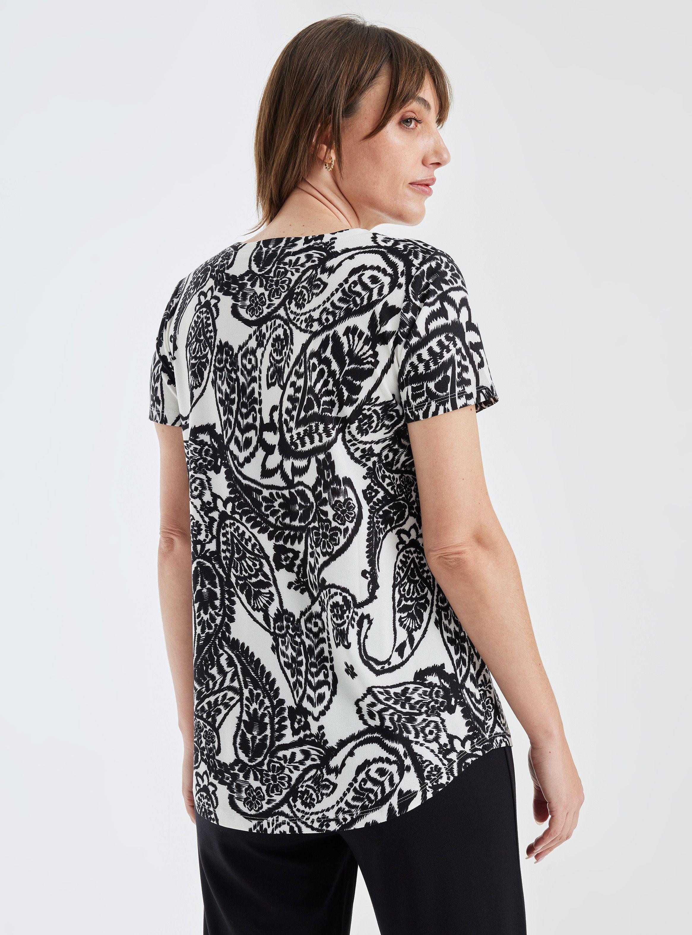 Polera Estampado Bicolor Escote V-1