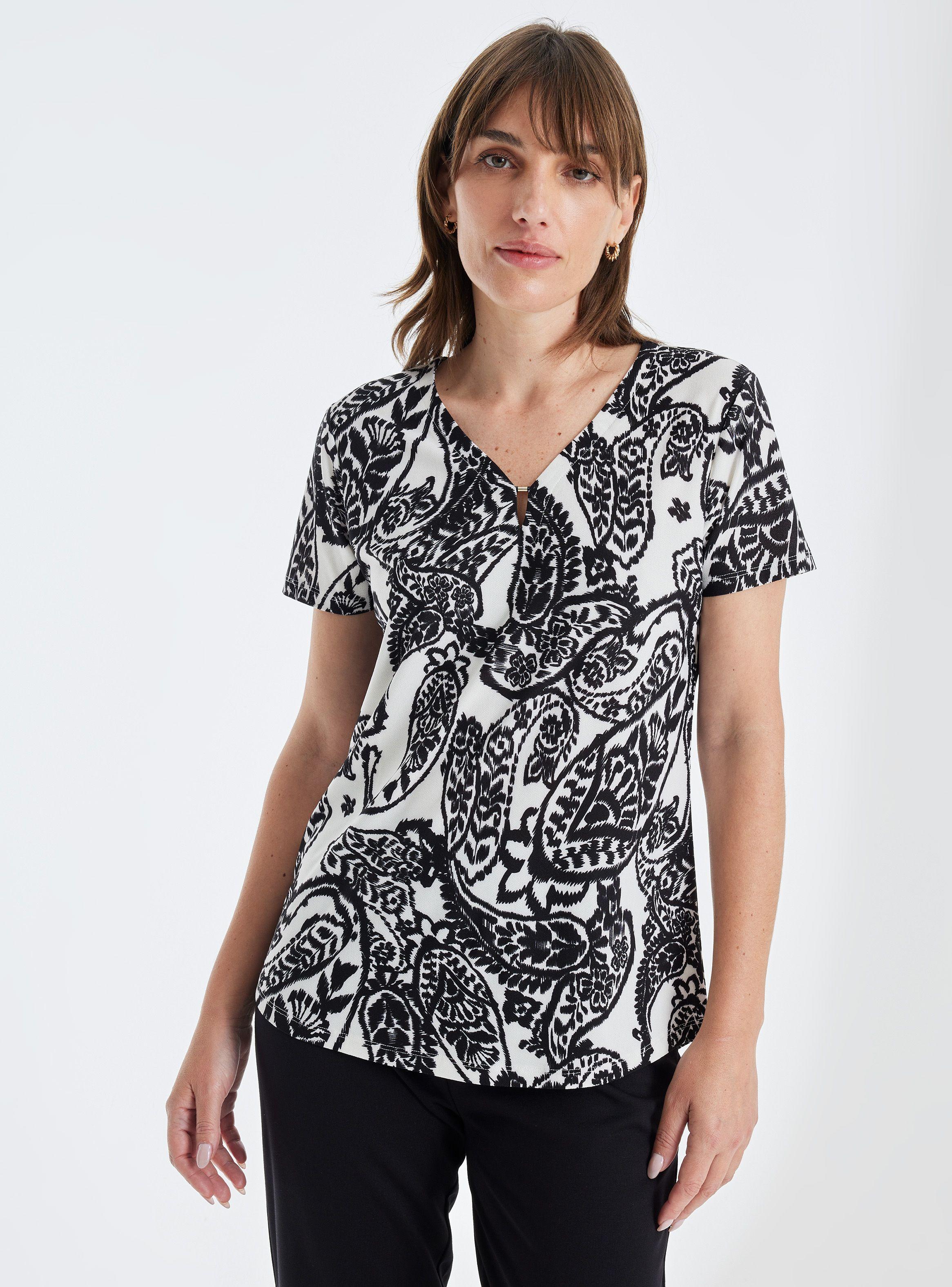Polera Estampado Bicolor Escote V-0