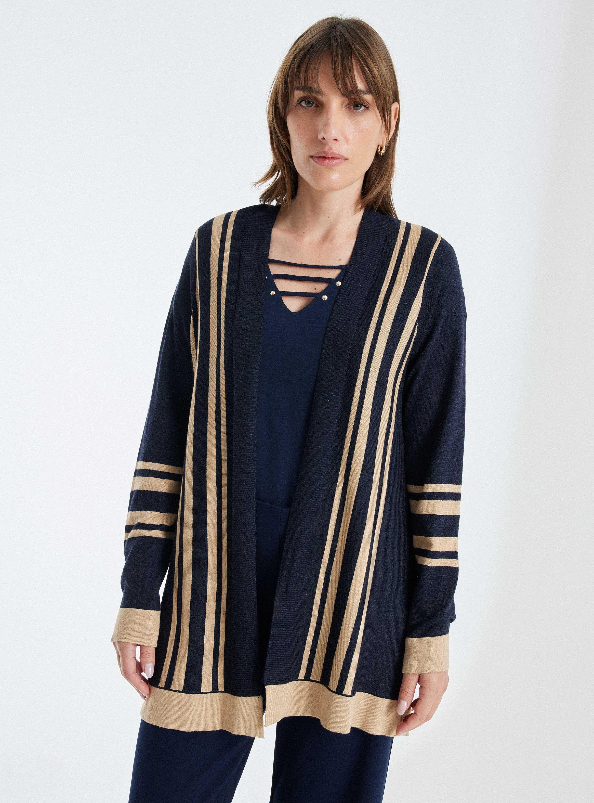 Chaleco Cardigan Diseño Rayas Neutro-0