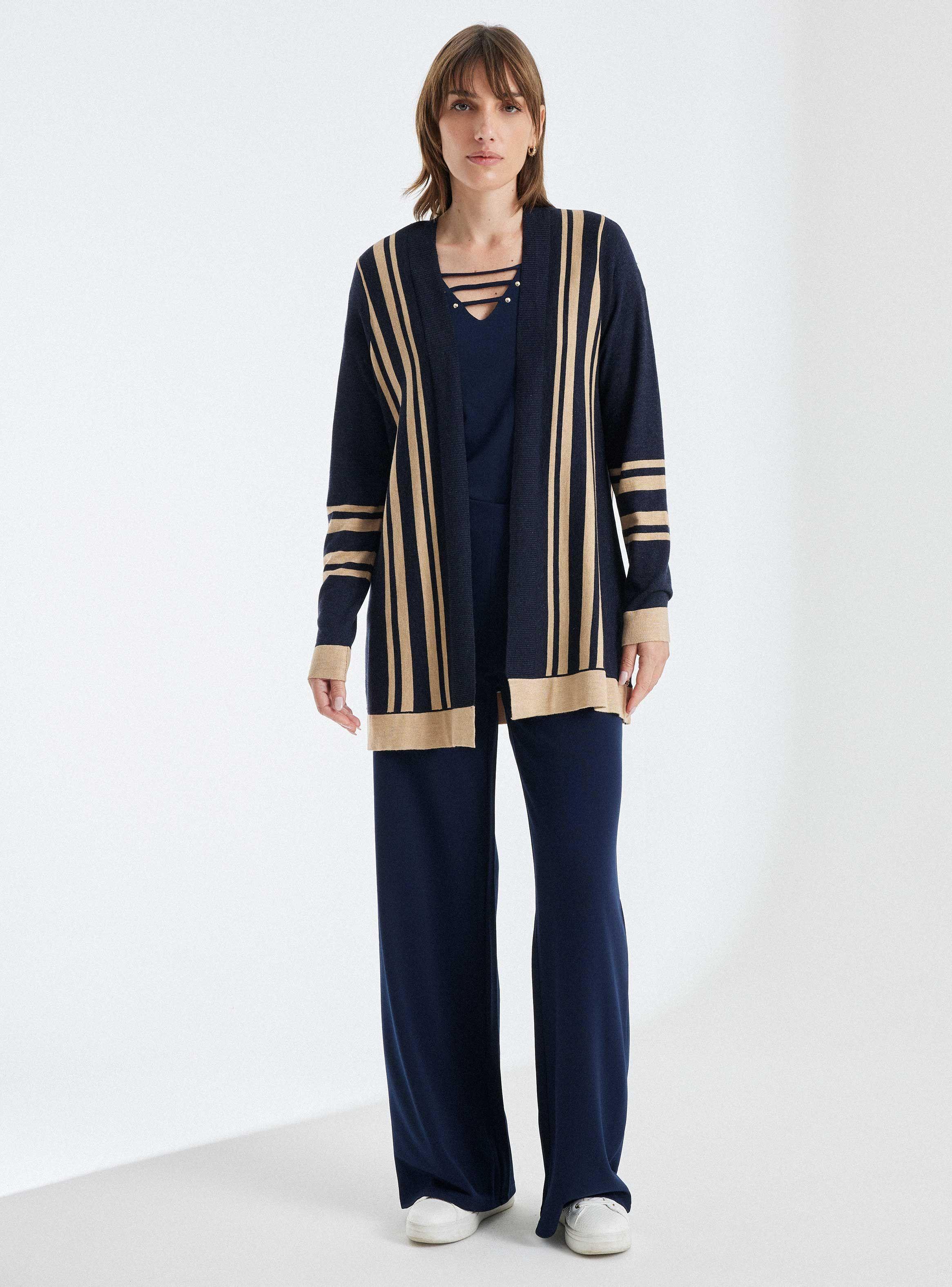 Chaleco Cardigan Diseño Rayas Neutro-4