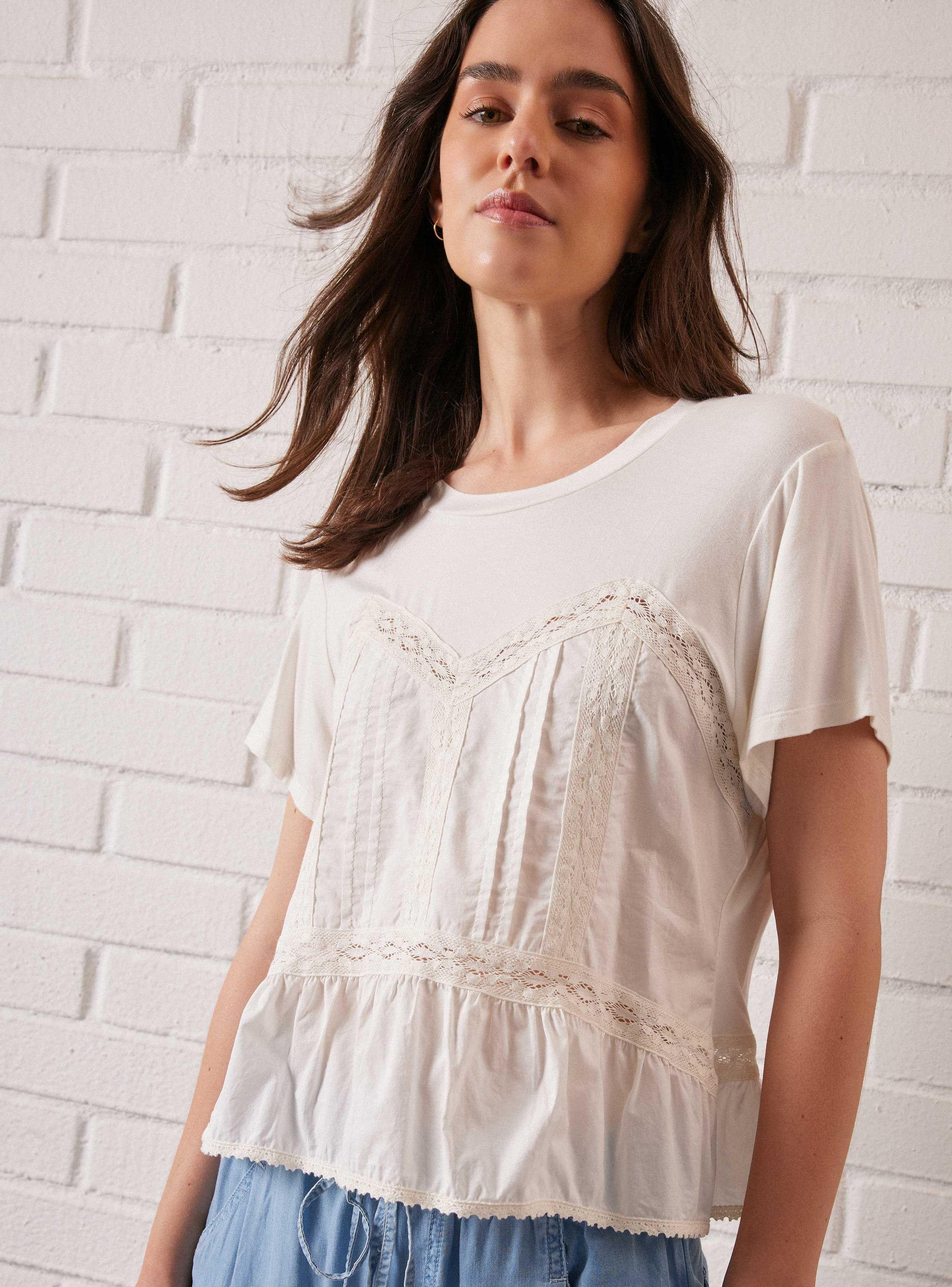 Polera  Diseño Corsé con Mezcla De Telas y Encaje-2