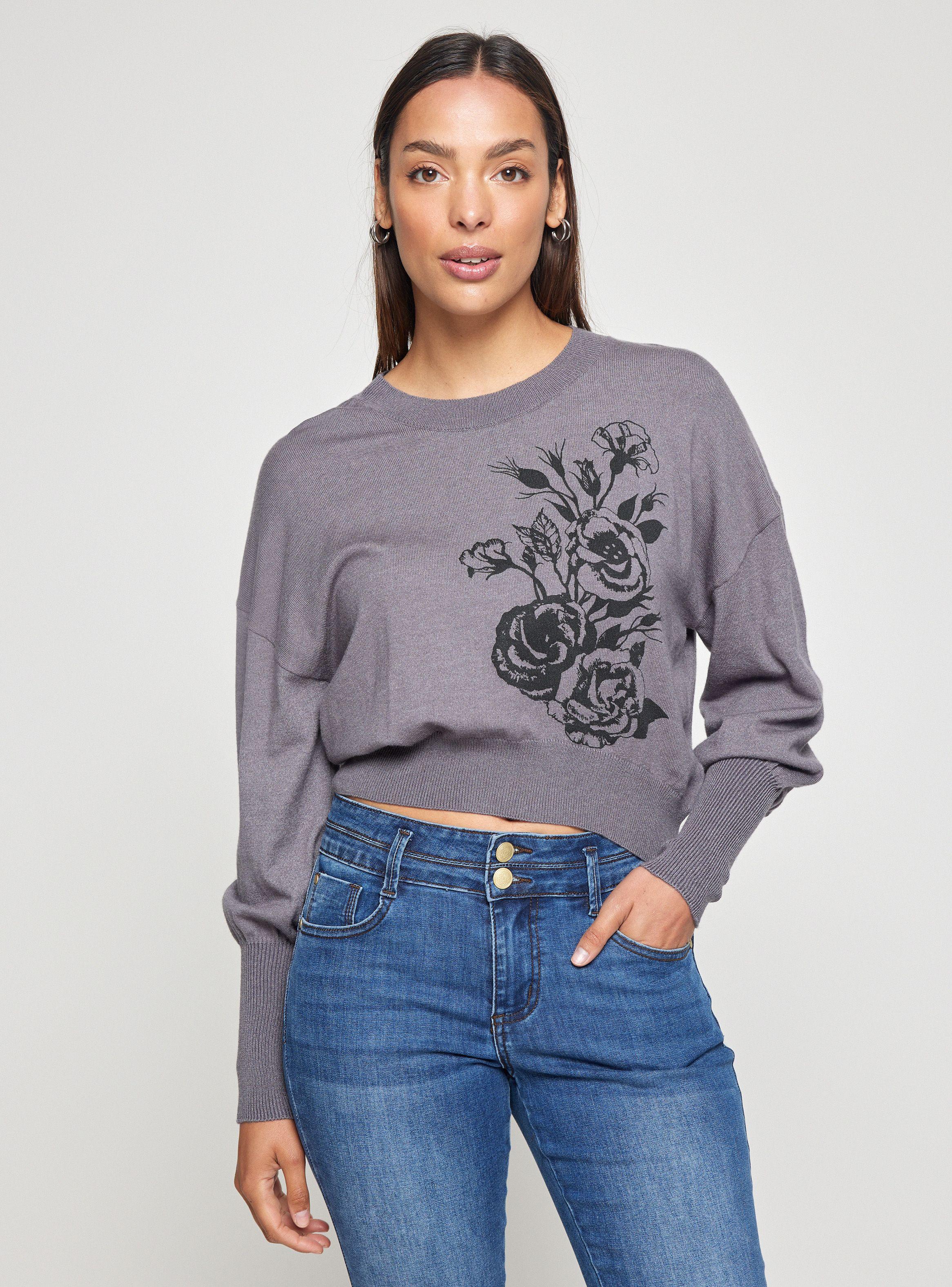 Sweater Estampado Floral Y Manga Abullonada-0