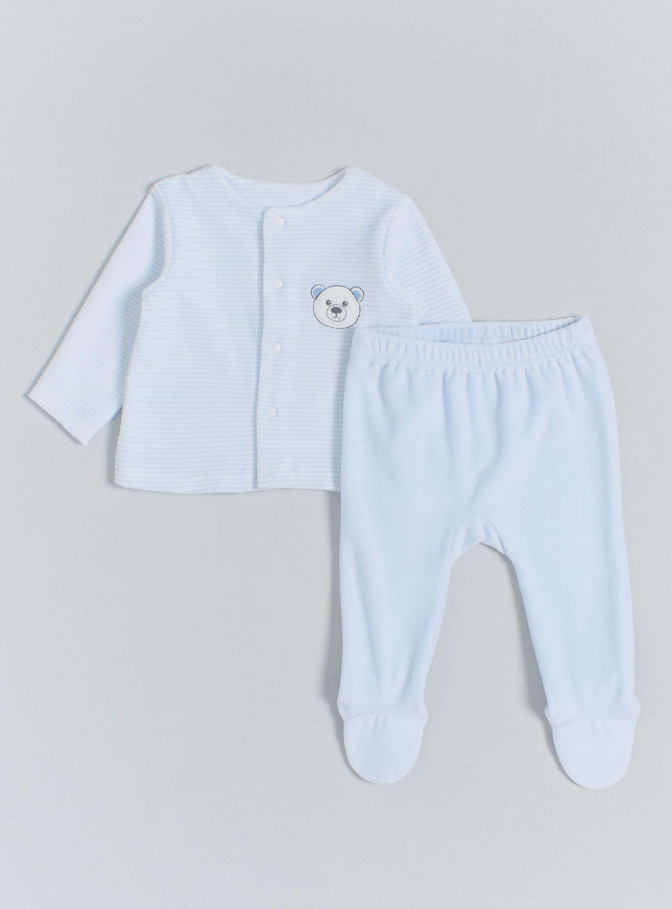 Conjunto De Terciopelo Con Top Estampado Y Pantalón Liso-0