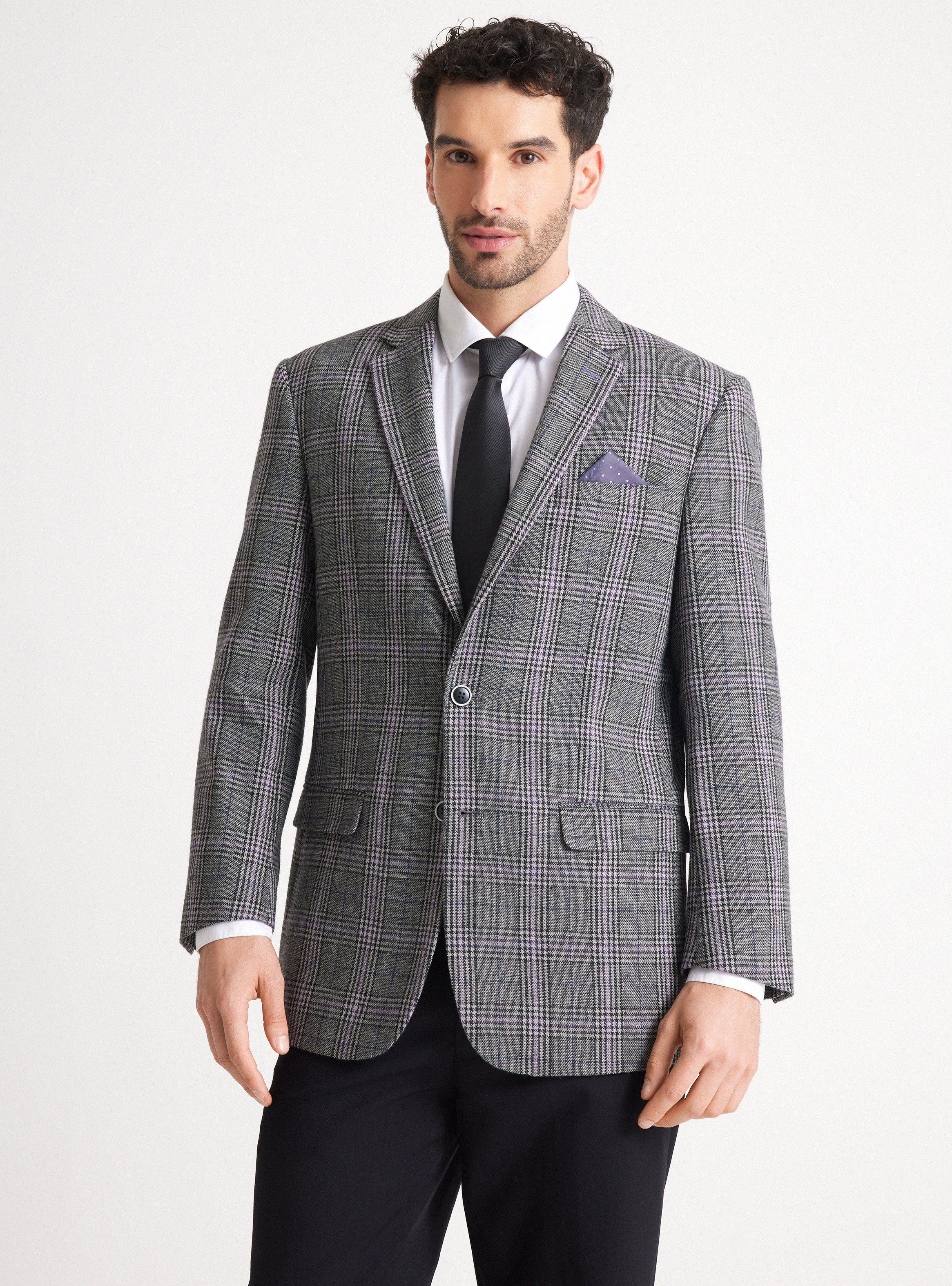 Blazer Recto en Paño Fantasía Cuadro Ventana-0