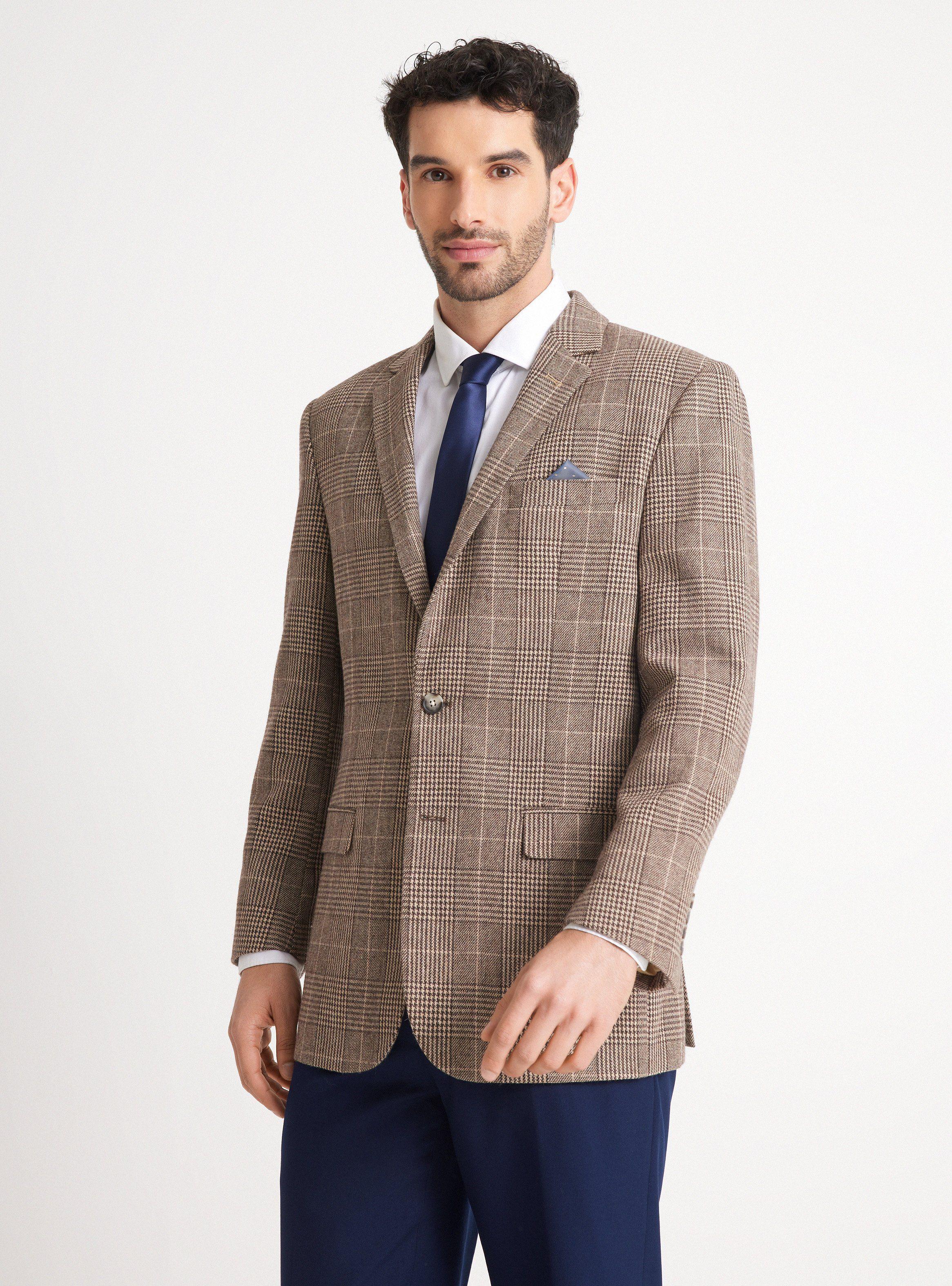Blazer Recto en Paño Fantasía Cuadro Ventana-0