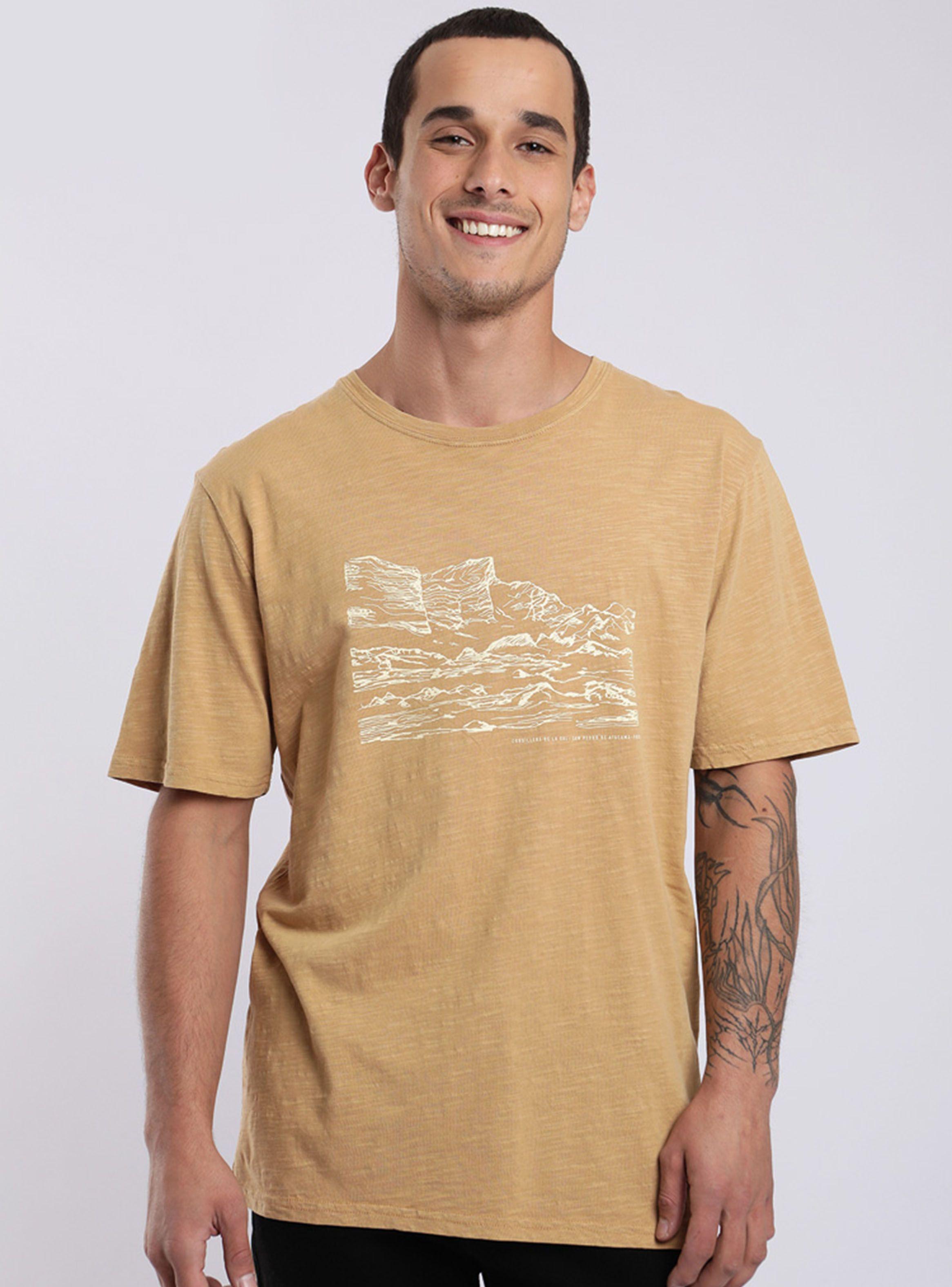 Polera Manga Corta Montaña Mostaza Algodón Orgánico Slub-0