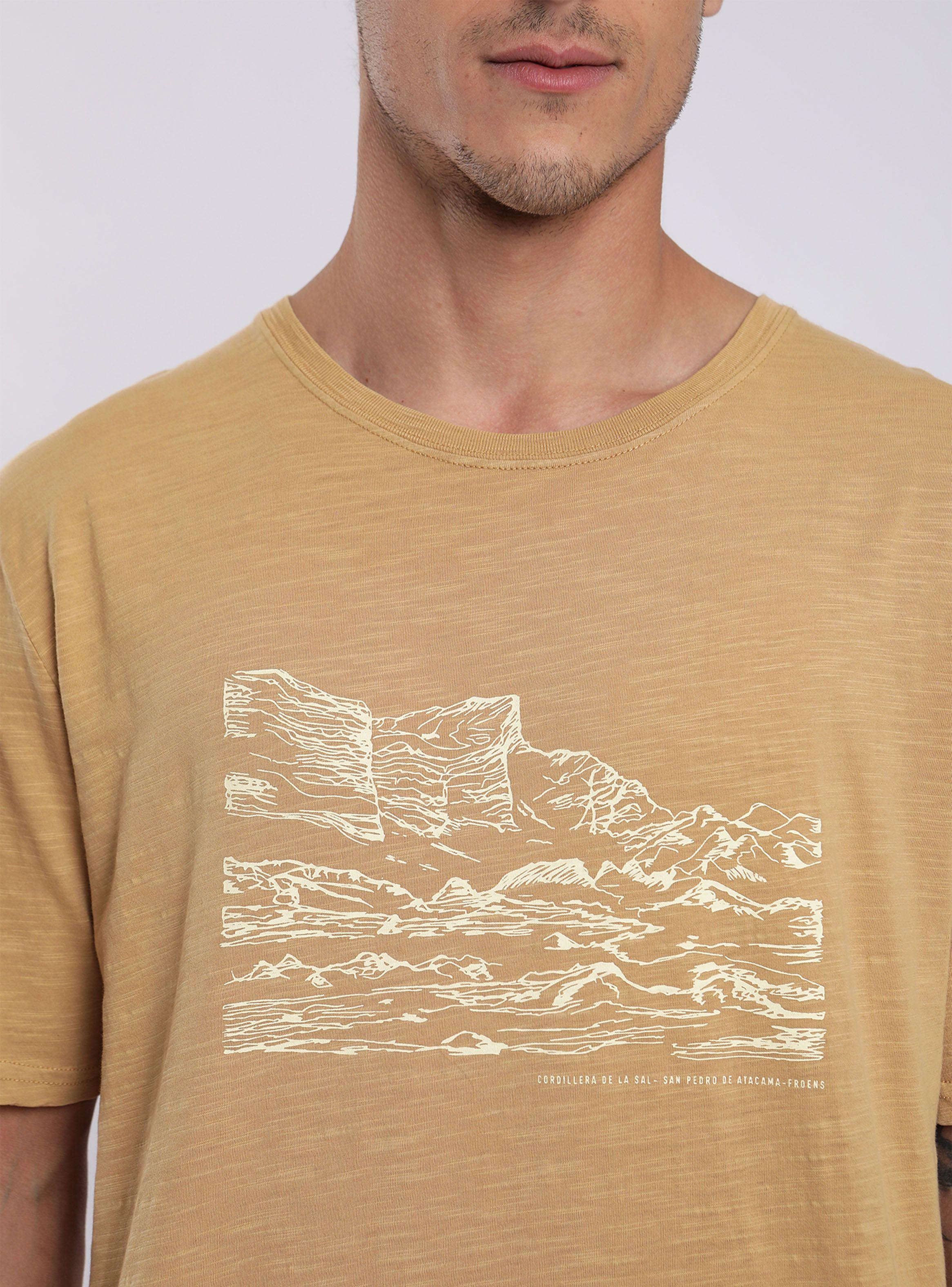 Polera Manga Corta Montaña Mostaza Algodón Orgánico Slub-2