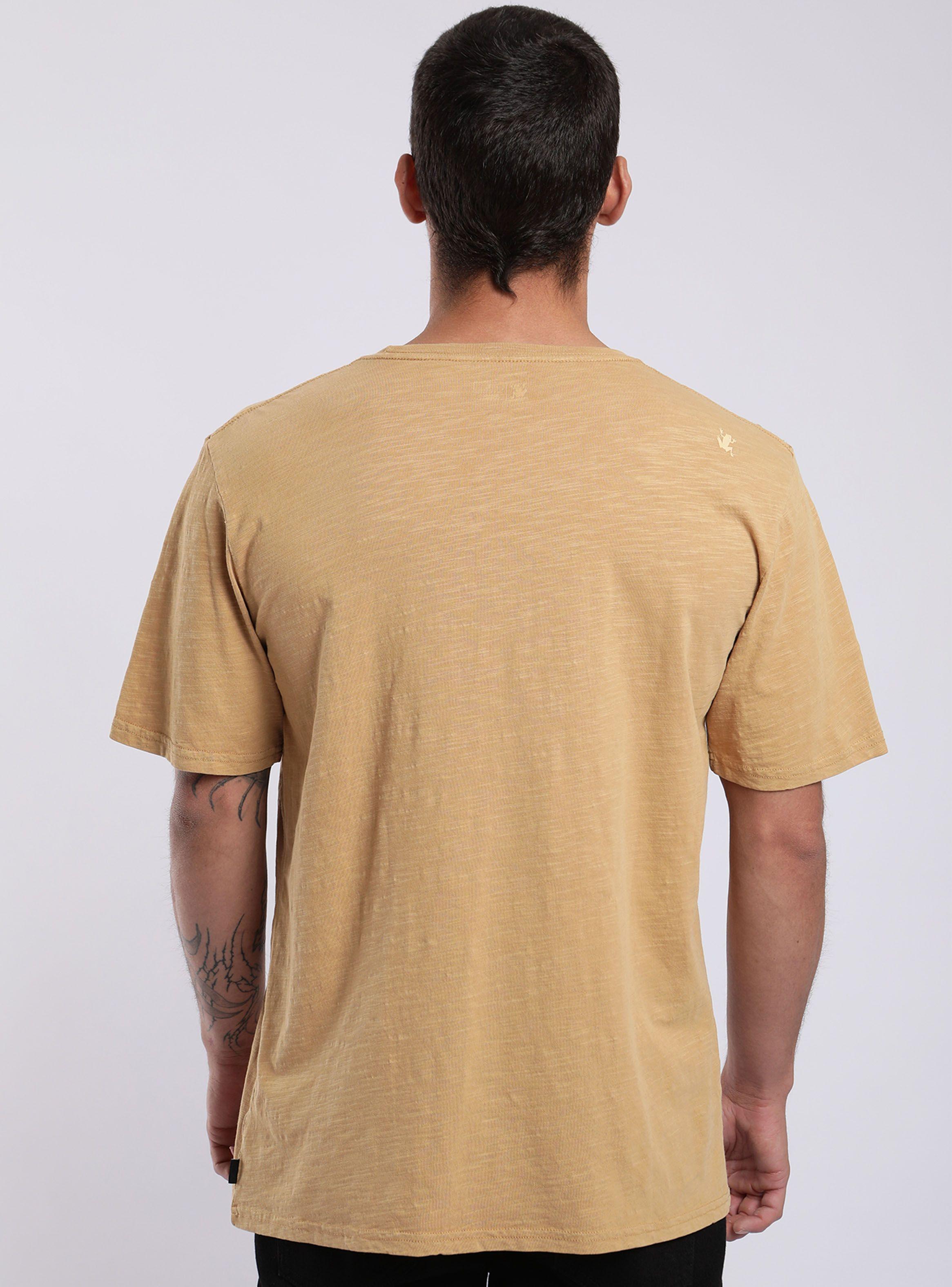 Polera Manga Corta Montaña Mostaza Algodón Orgánico Slub-1