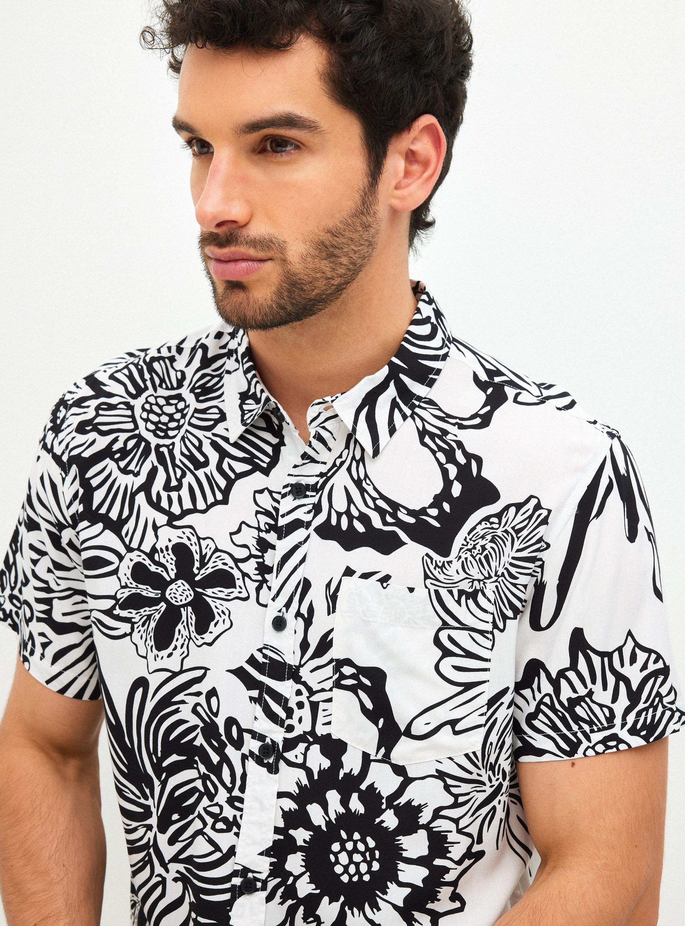 Camisa Estampado Floreal y Abstracto Black And White-2