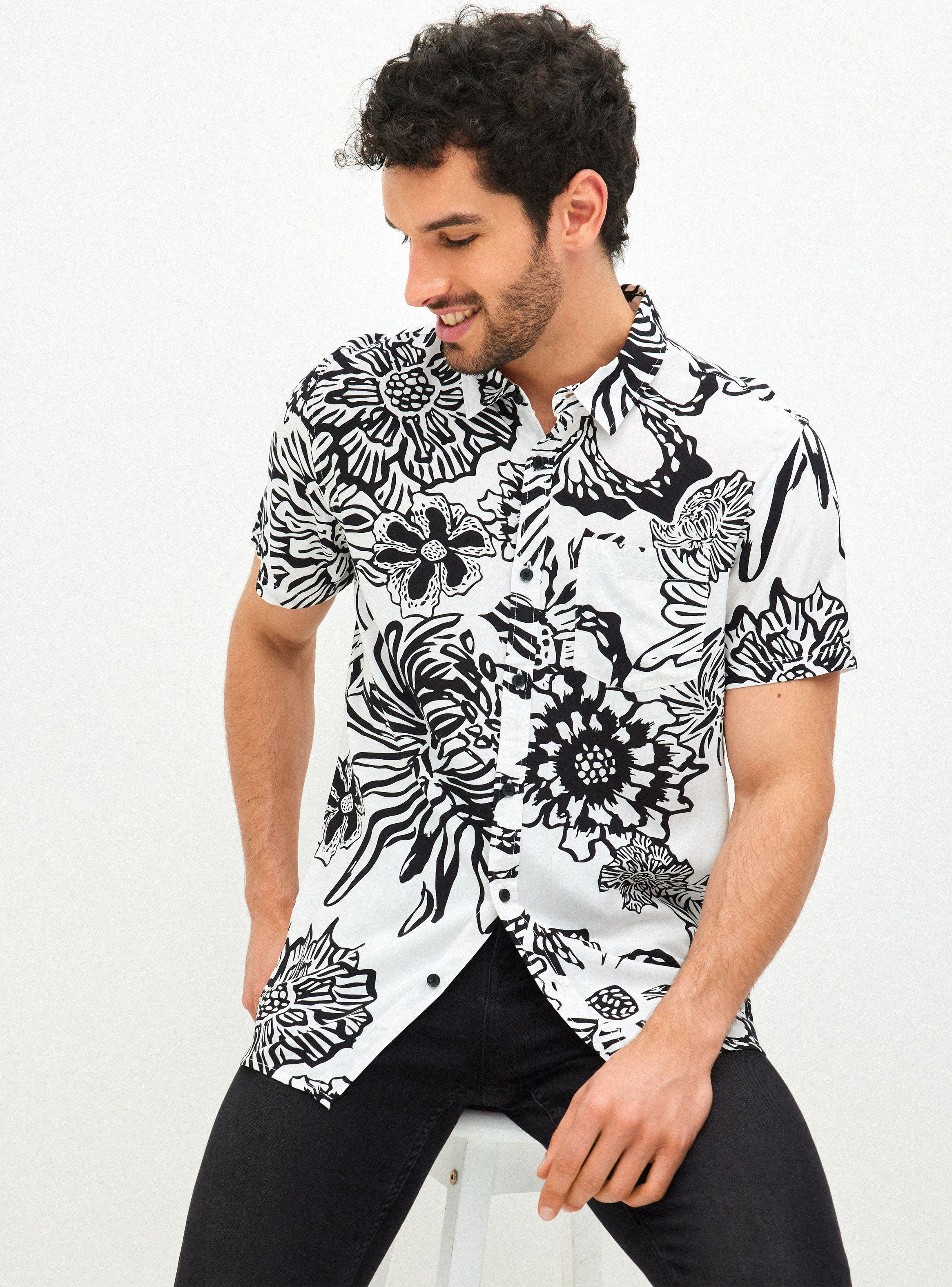 Camisa Estampado Floreal y Abstracto Black And White-0