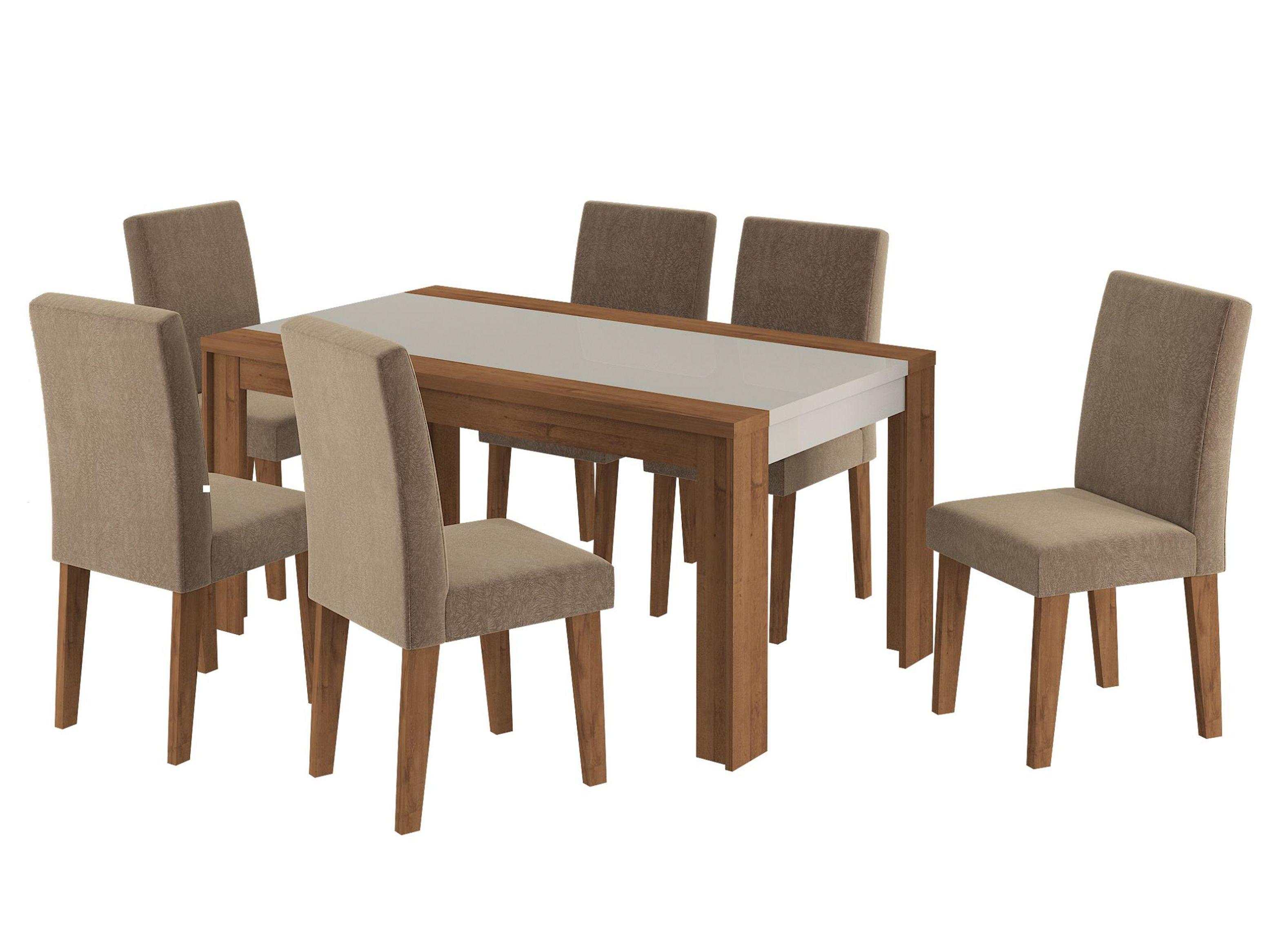 Juego Decocasa de Comedor Lorenzi II Marrón Nogal Off White + 6 Sillas Decocasa-0