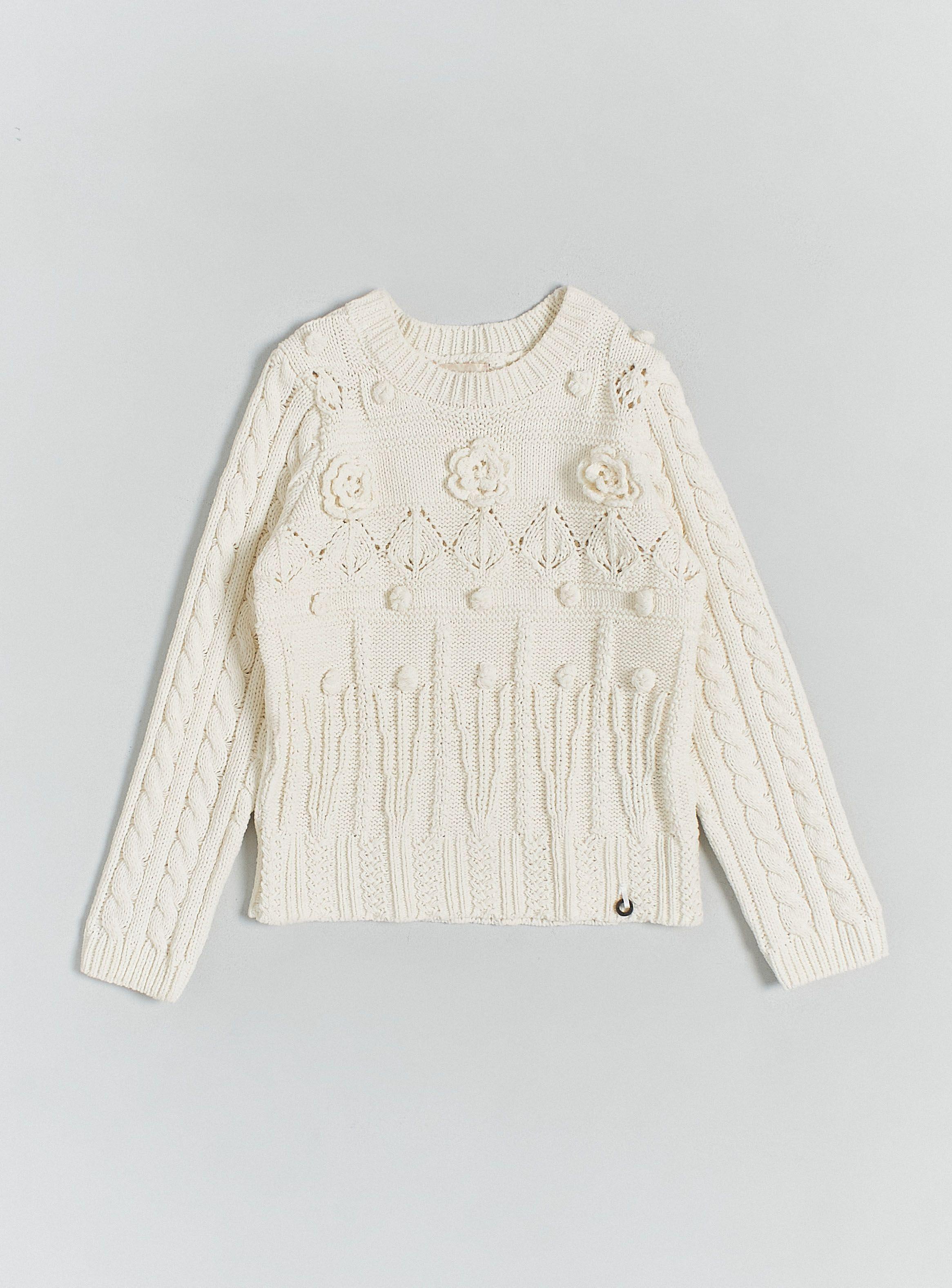 Sweater Manga Larga con Diseño y Flores 3D-2