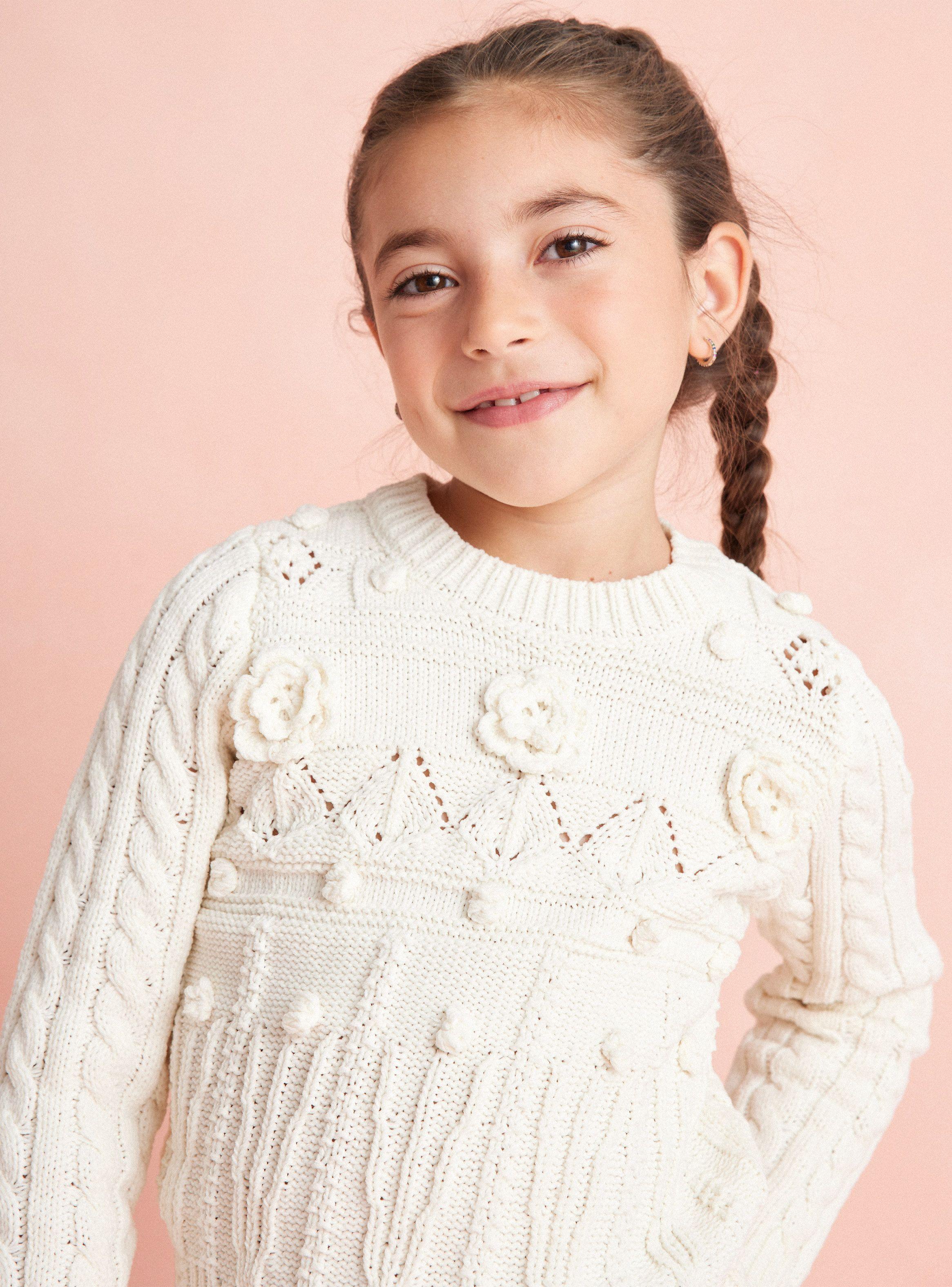 Sweater Manga Larga con Diseño y Flores 3D-1