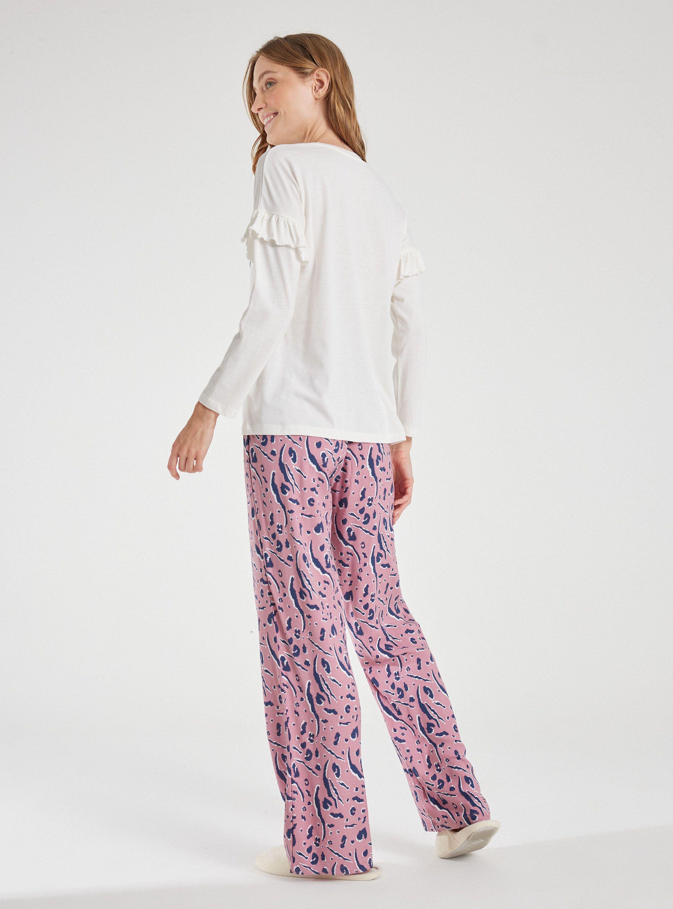 Polera Pijama Color Sólido con Print Vuelos Manga-5