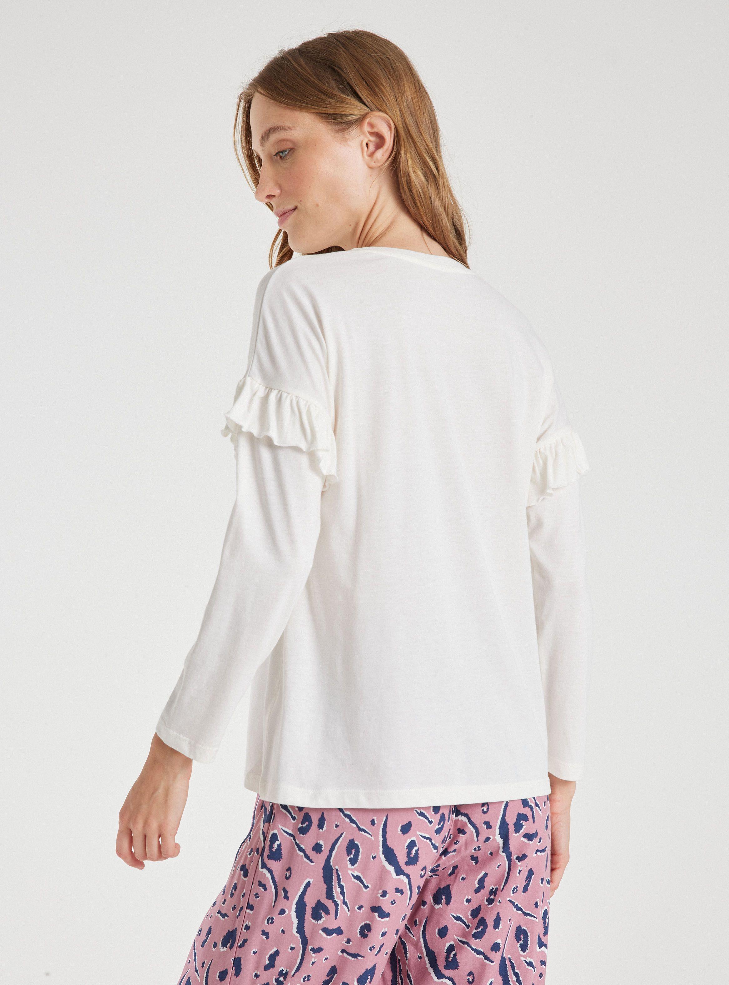 Polera Pijama Color Sólido con Print Vuelos Manga-1