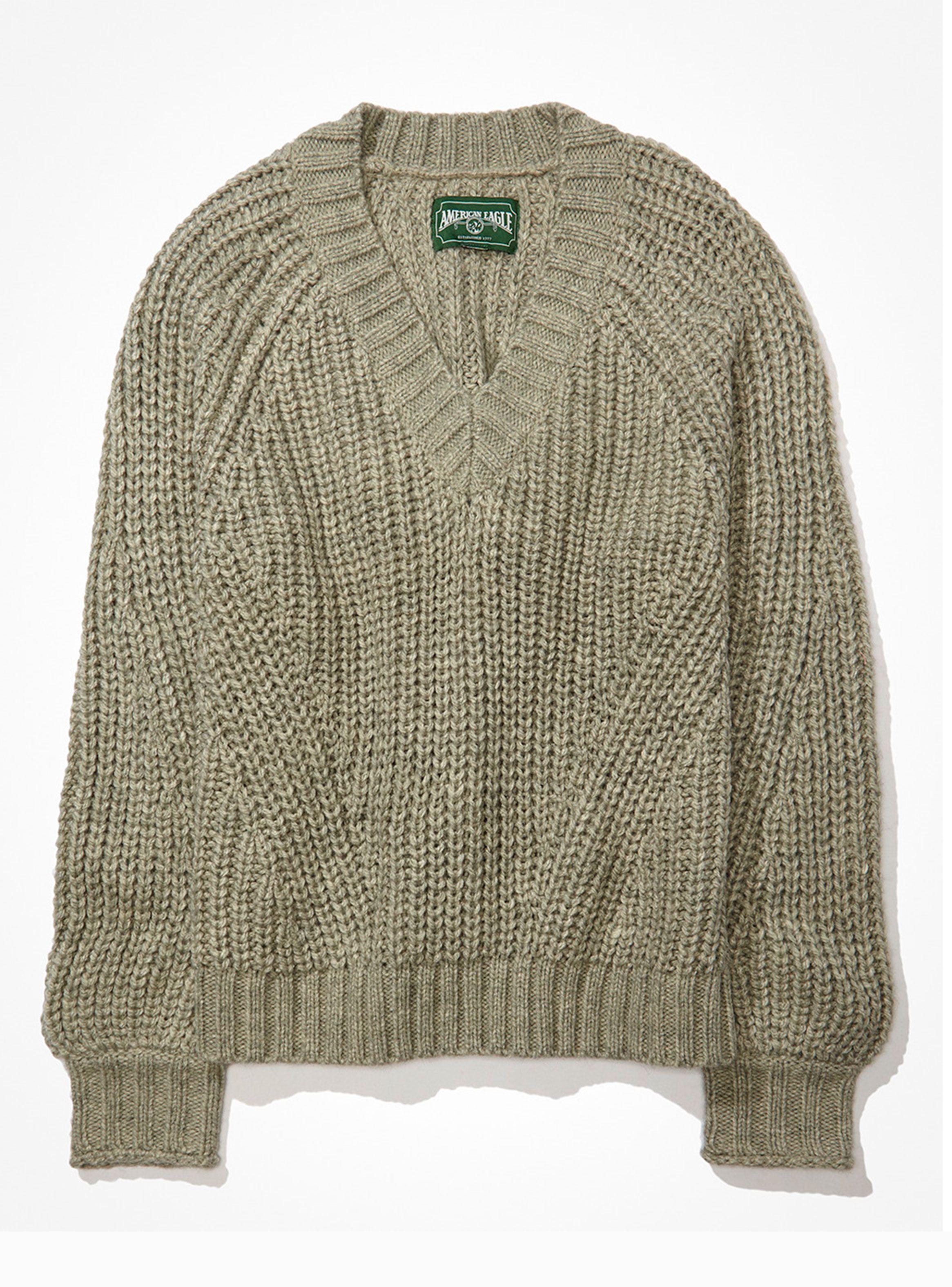 Oversized Sweater Chunky Knit V-Neck-0