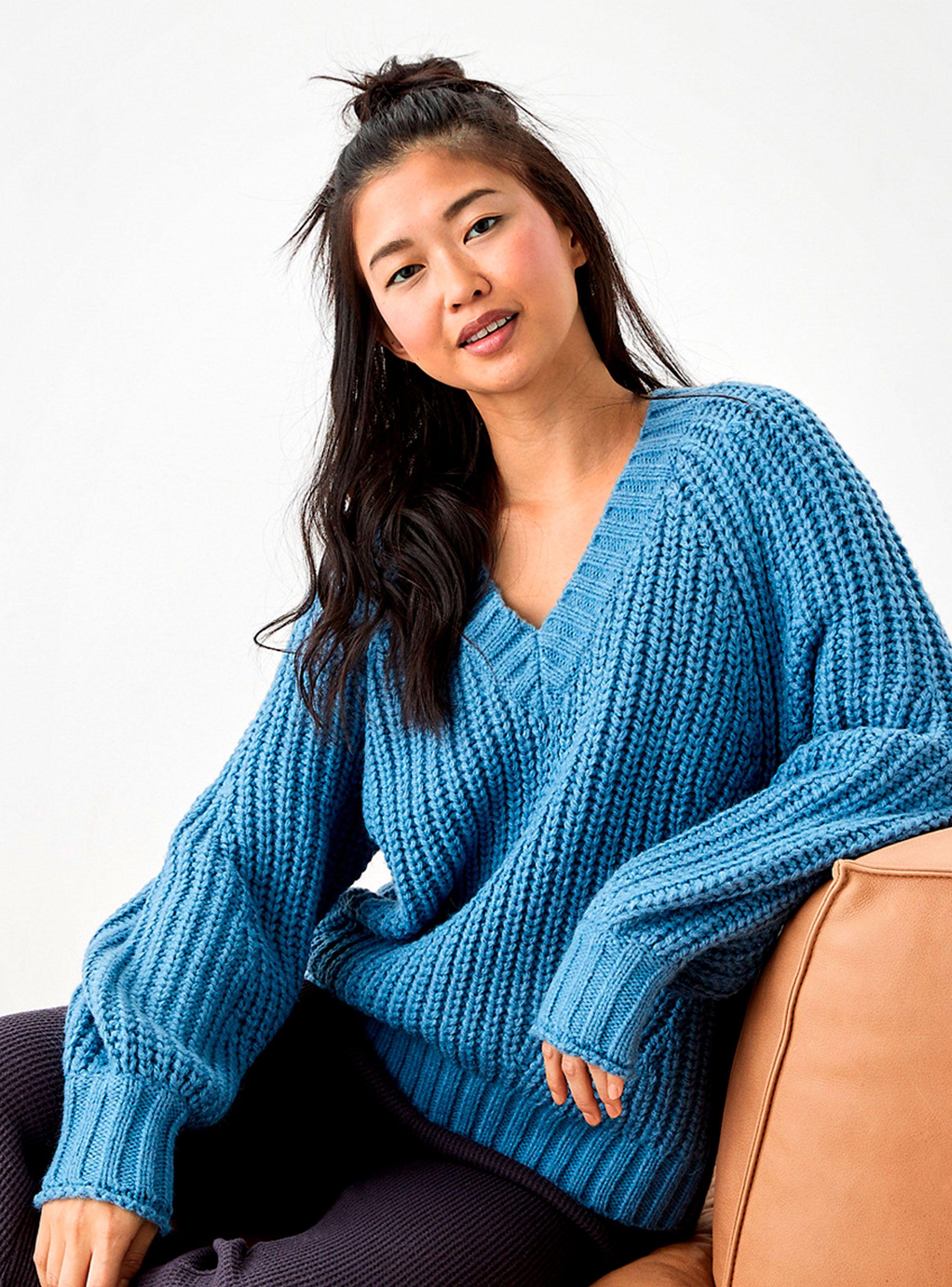 Oversized Sweater Chunky Knit V-Neck-0