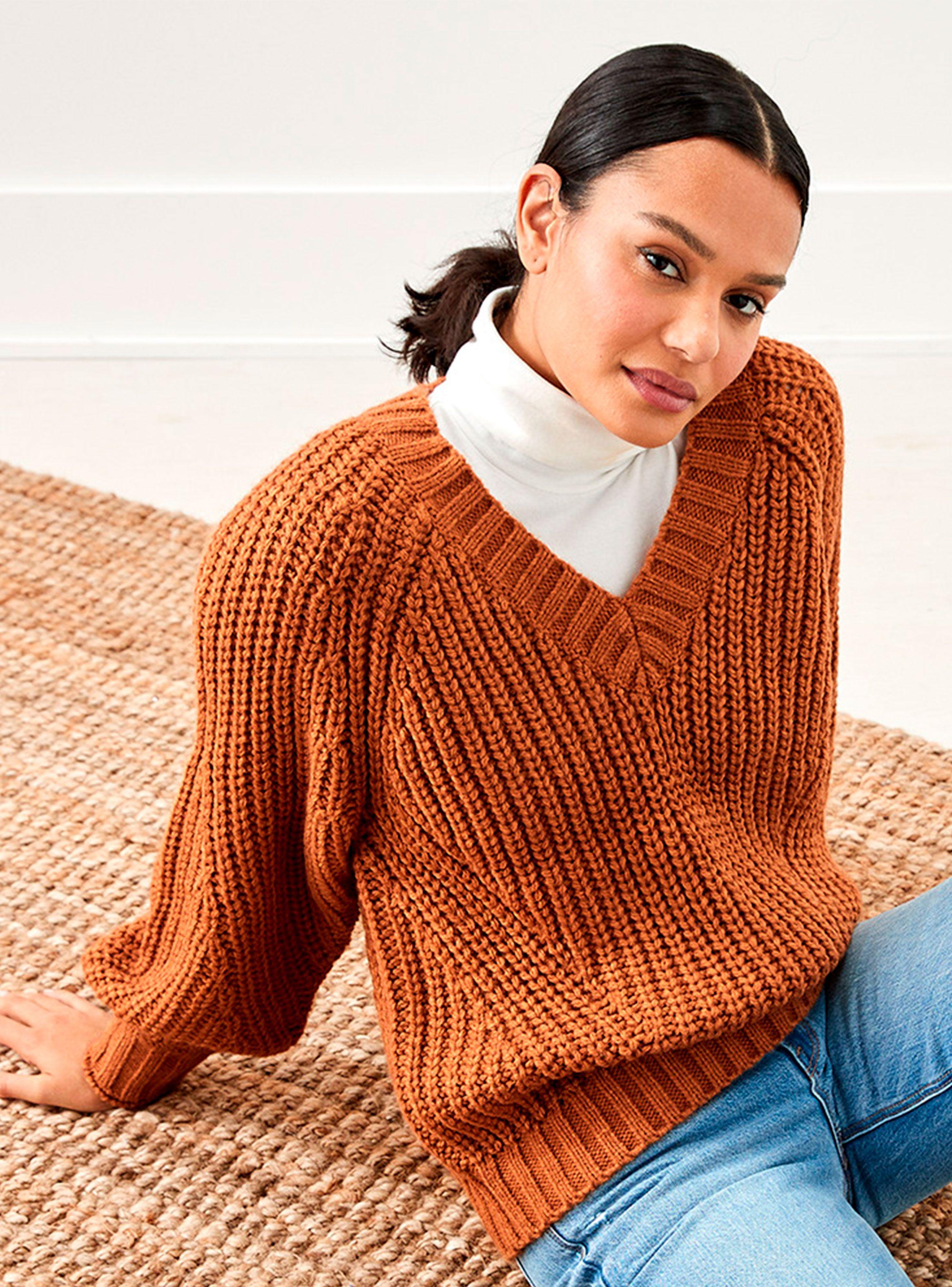 Oversized Sweater Chunky Knit V-Neck-0