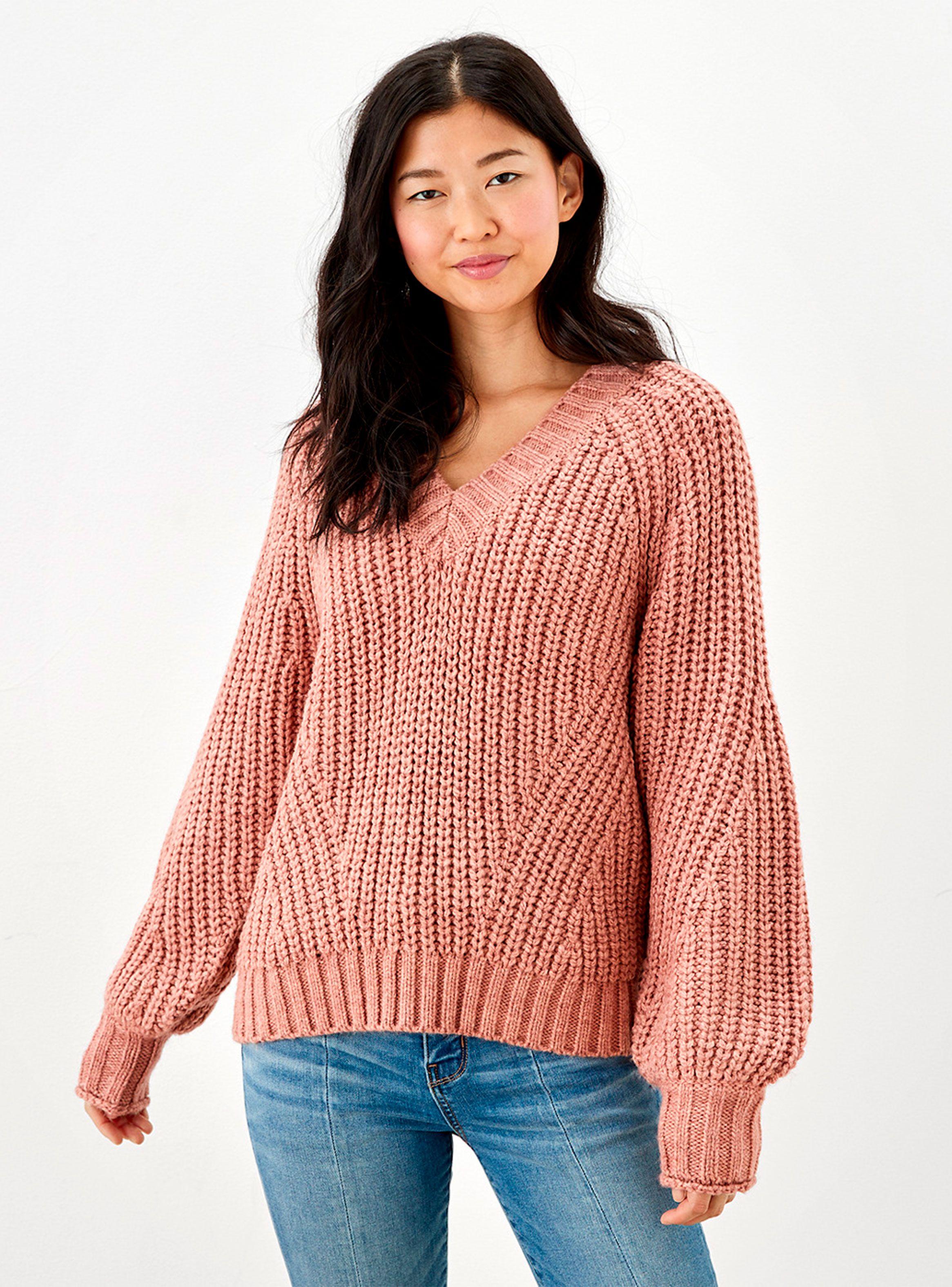 Oversized Sweater Chunky Knit V-Neck-0