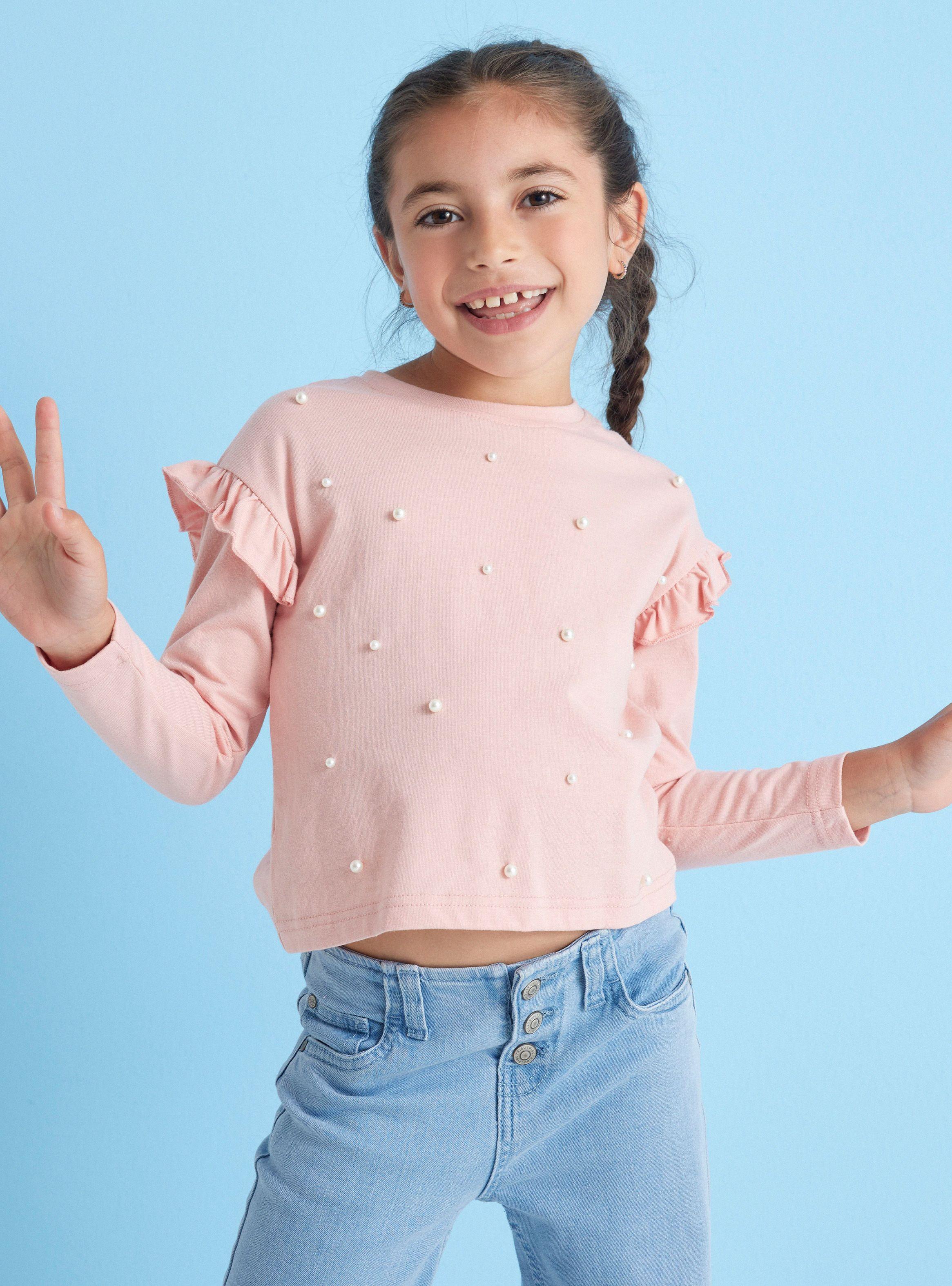 Polera Vuelos En Manga Con Aplicación Perlas-0