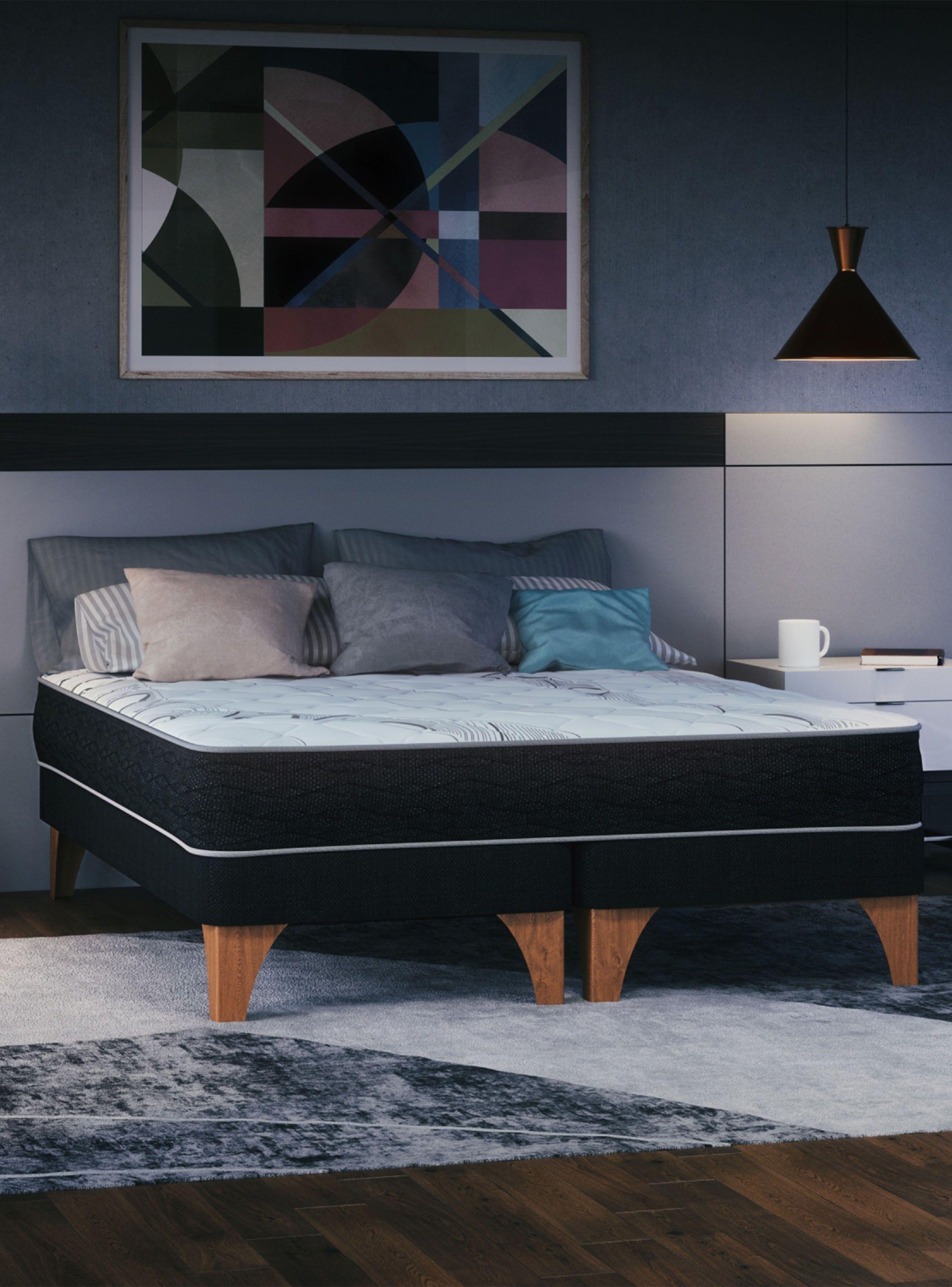 Cama Europea One 2 Plazas Base Dividida + Respaldo Royal + Velador Rock-4
