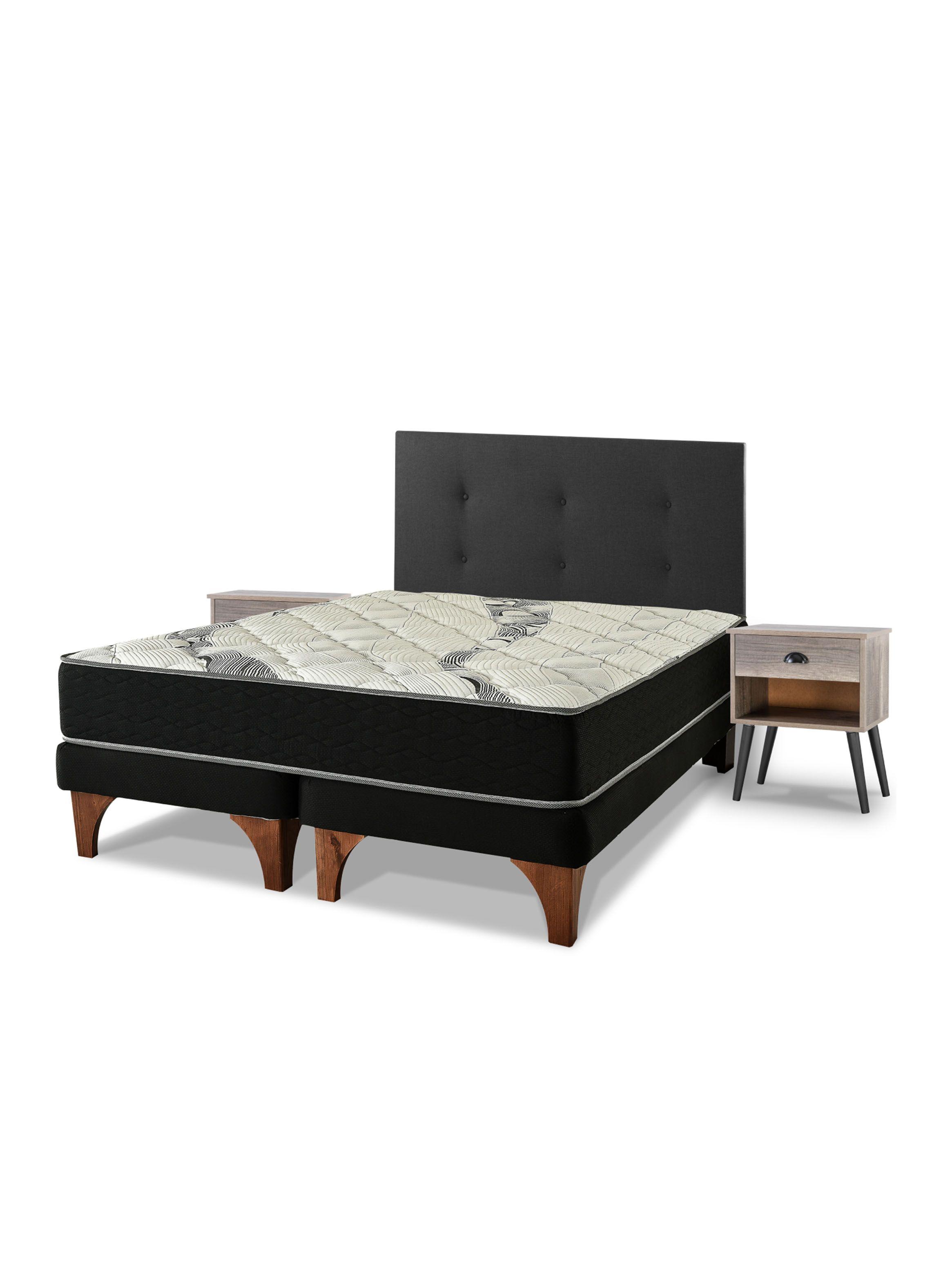 Cama Europea One 2 Plazas Base Dividida + Respaldo Royal + Velador Rock-0