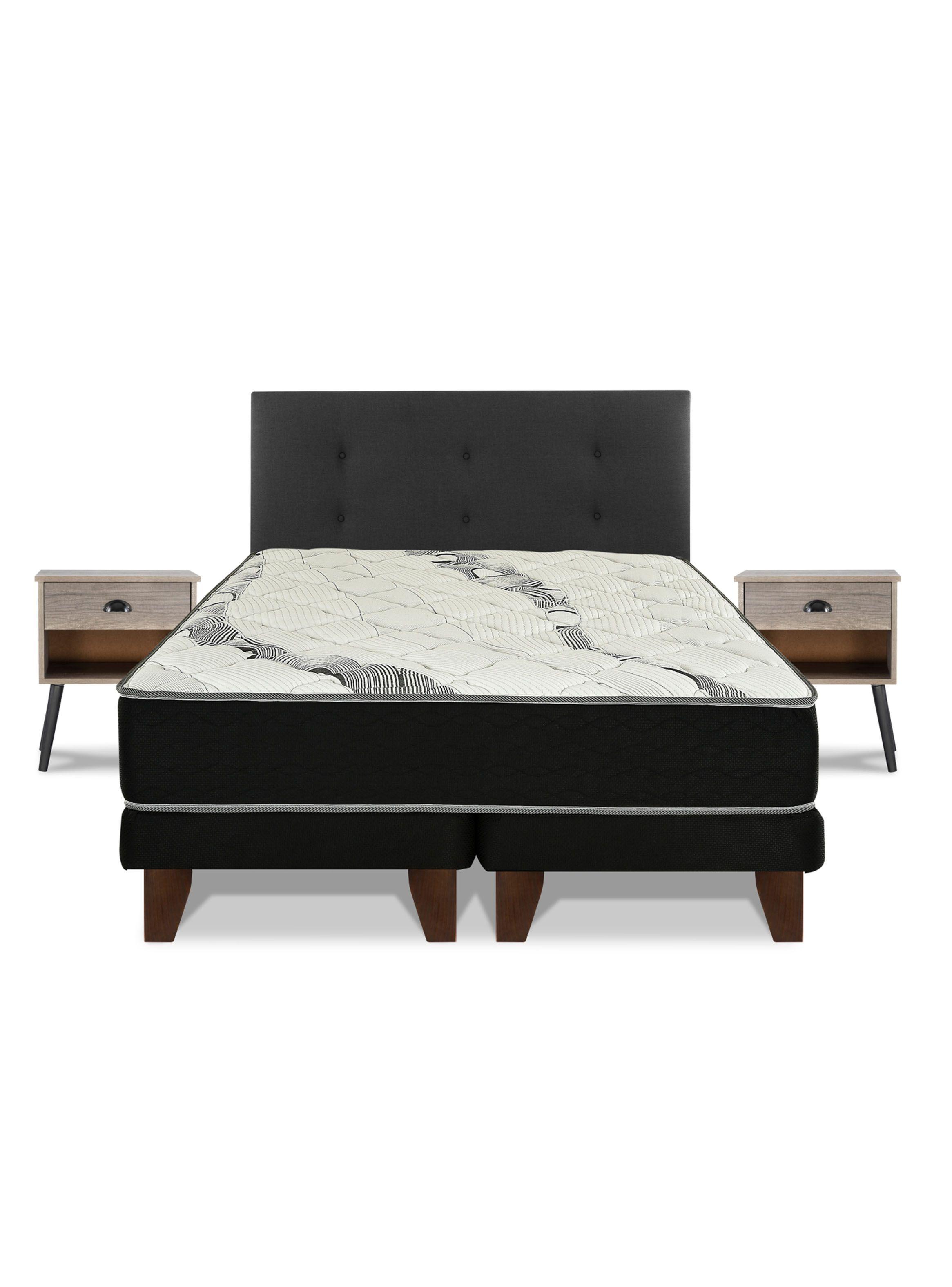 Cama Europea One 2 Plazas Base Dividida + Respaldo Royal + Velador Rock-1