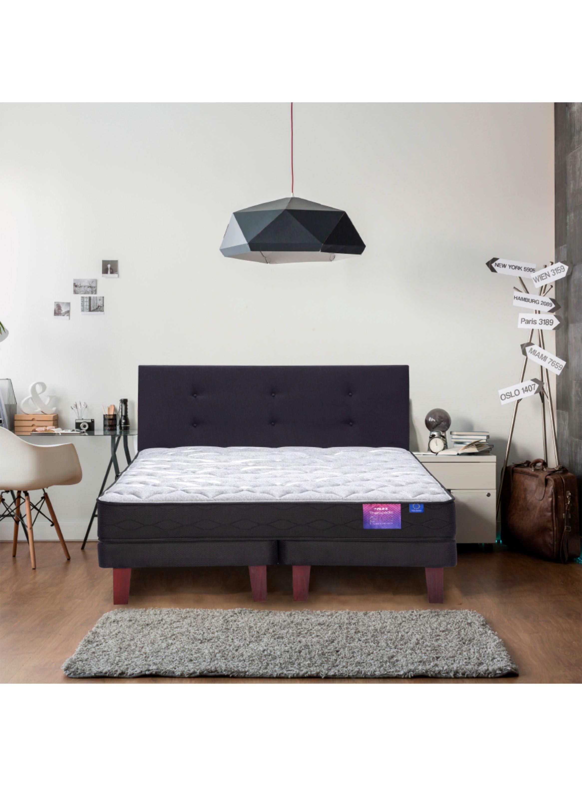 Cama Europea Therapedic Plus 2 Plazas Base Dividida + Respaldo Royal + Velador Rock-5