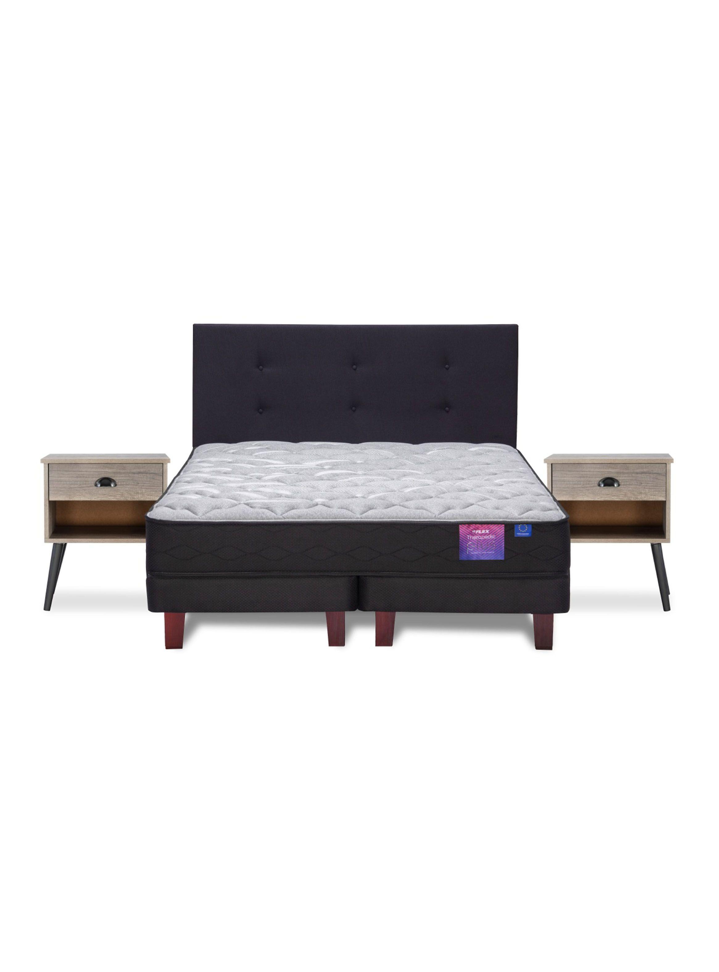 Cama Europea Therapedic Plus 2 Plazas Base Dividida + Respaldo Royal + Velador Rock-2
