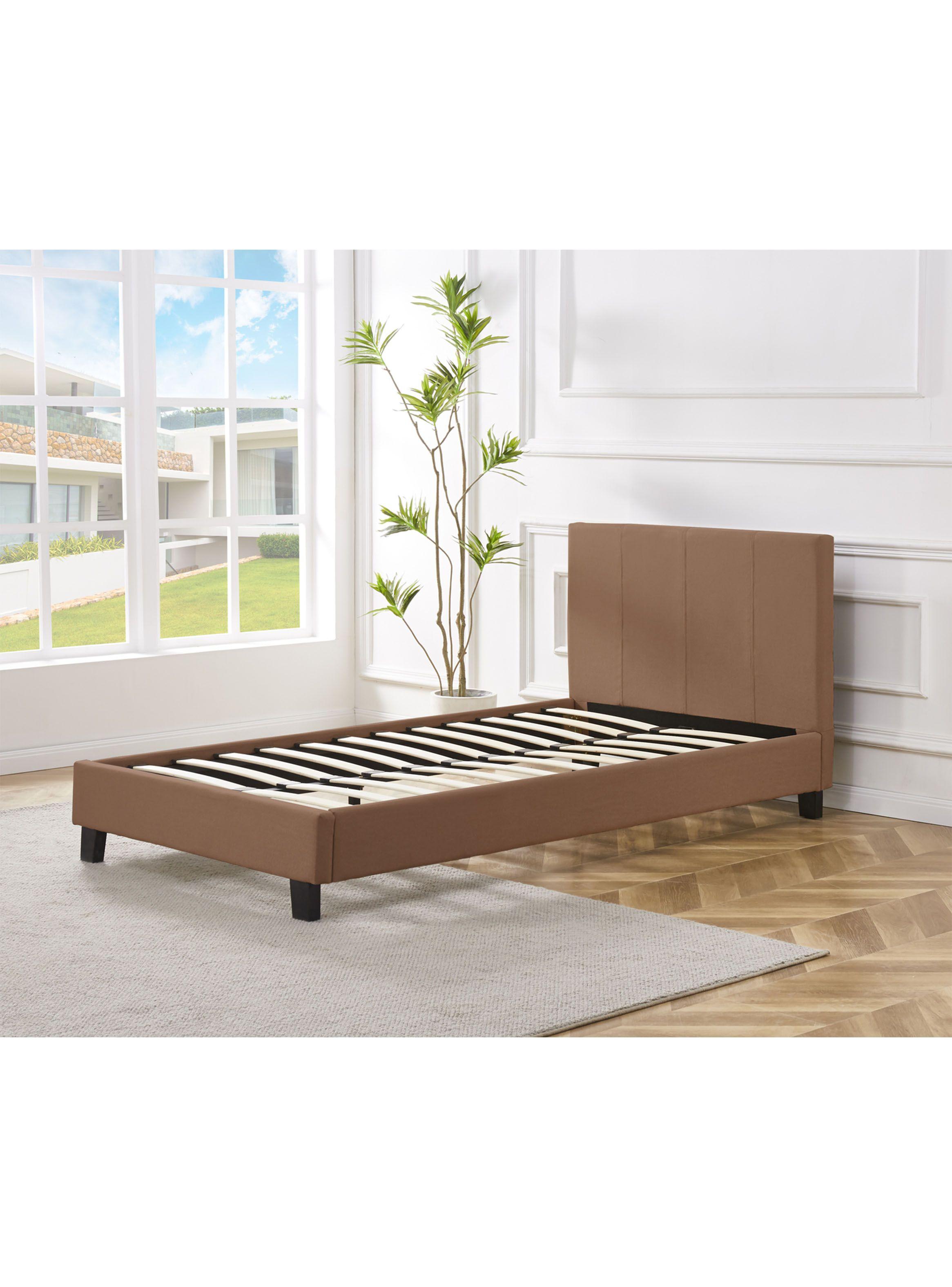 Base Clasica 1 Plaza x190 cm Lino + Respaldo Café-2