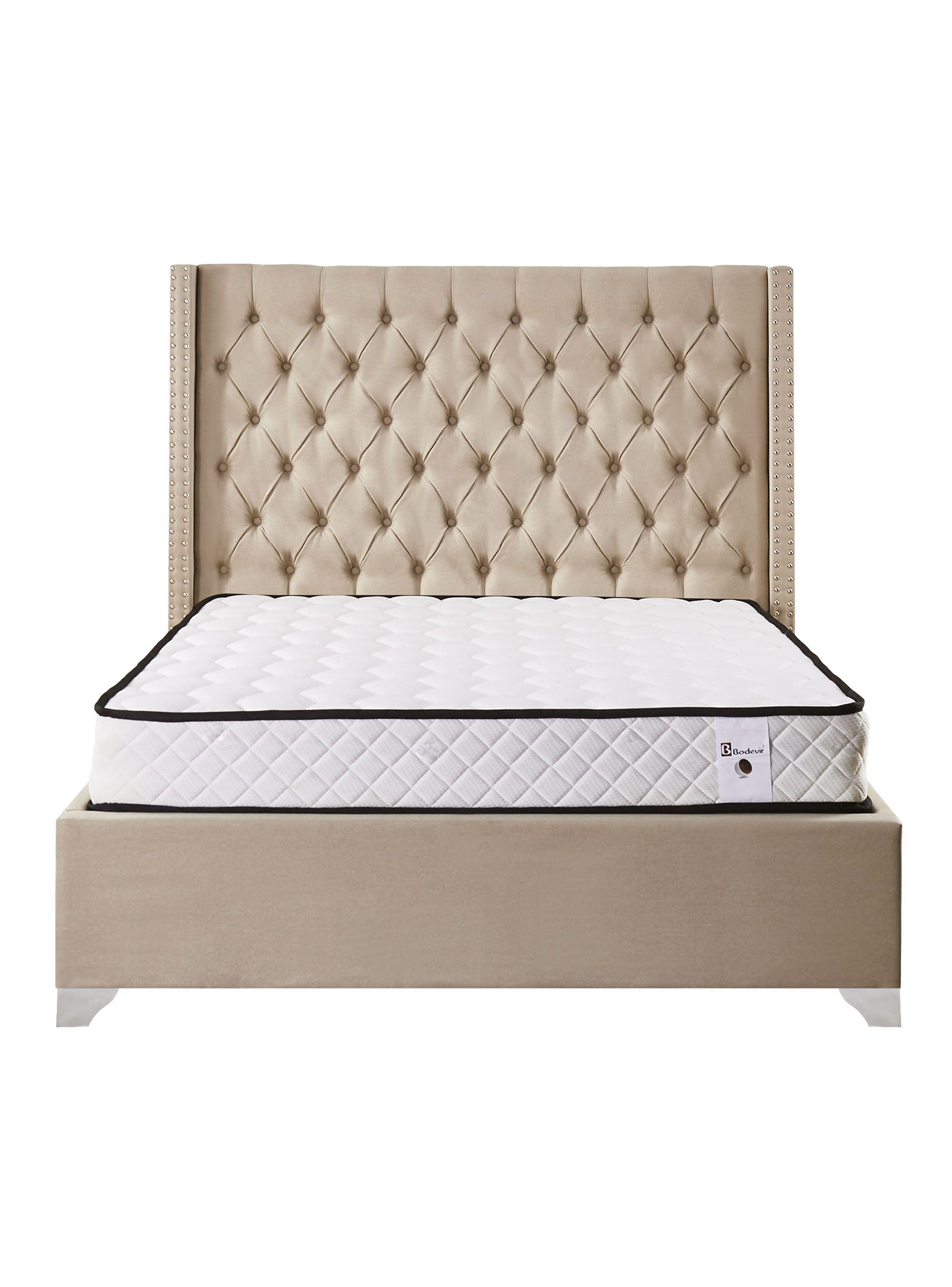 Cama Europea 2 Plazas Agata + Respaldo Beige-0