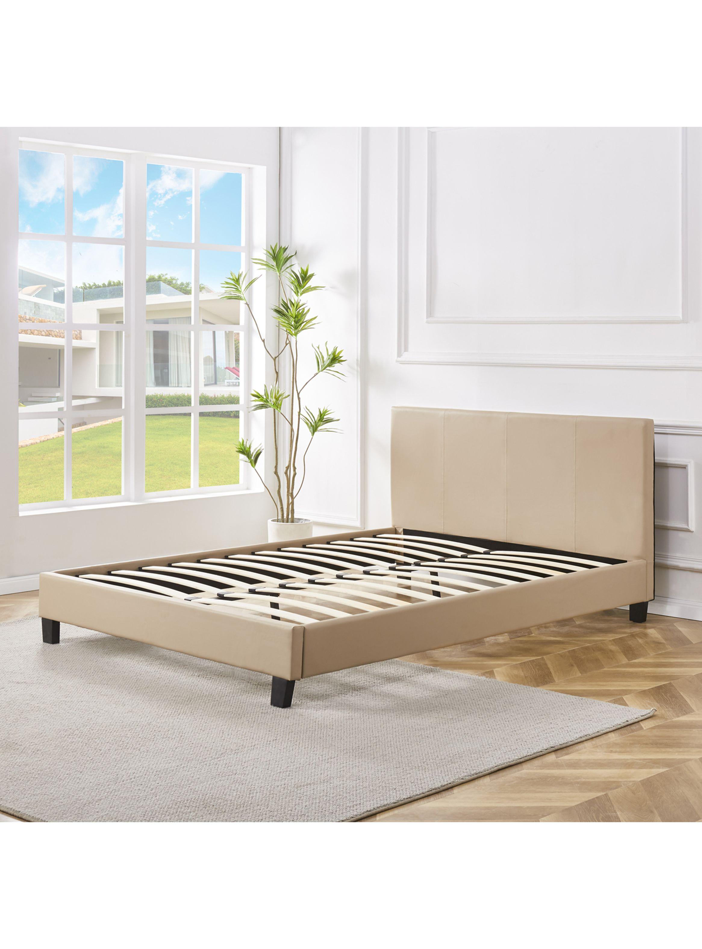 Cama Americana Clasica 2 Plazas + Respaldo Beige-2