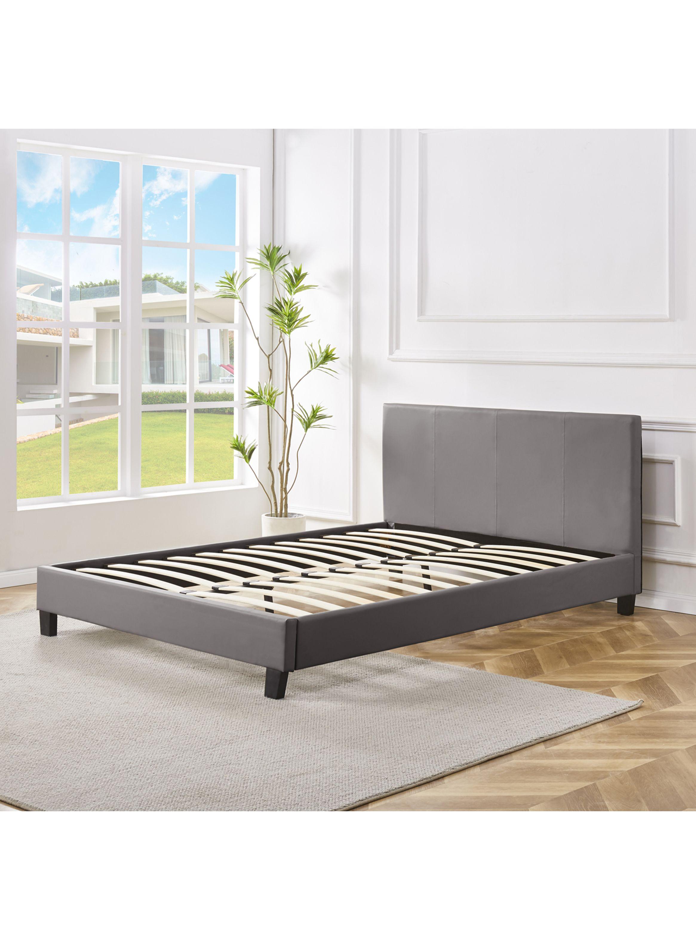 Cama Americana Clasica 2 Plazas + Respaldo Gris-2