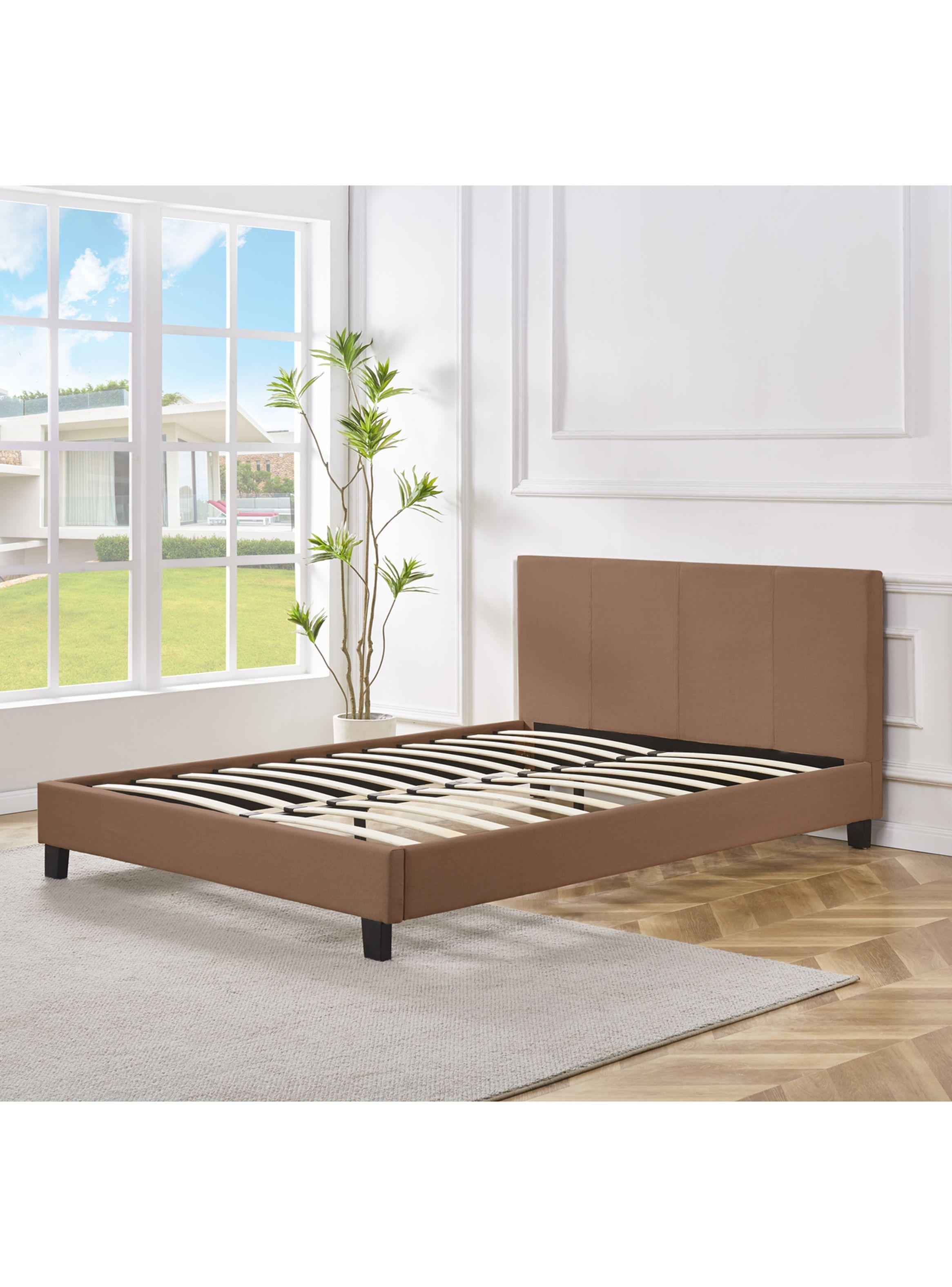 Cama Europea Clasica 2 Plazas Lino + Respaldo Café-2
