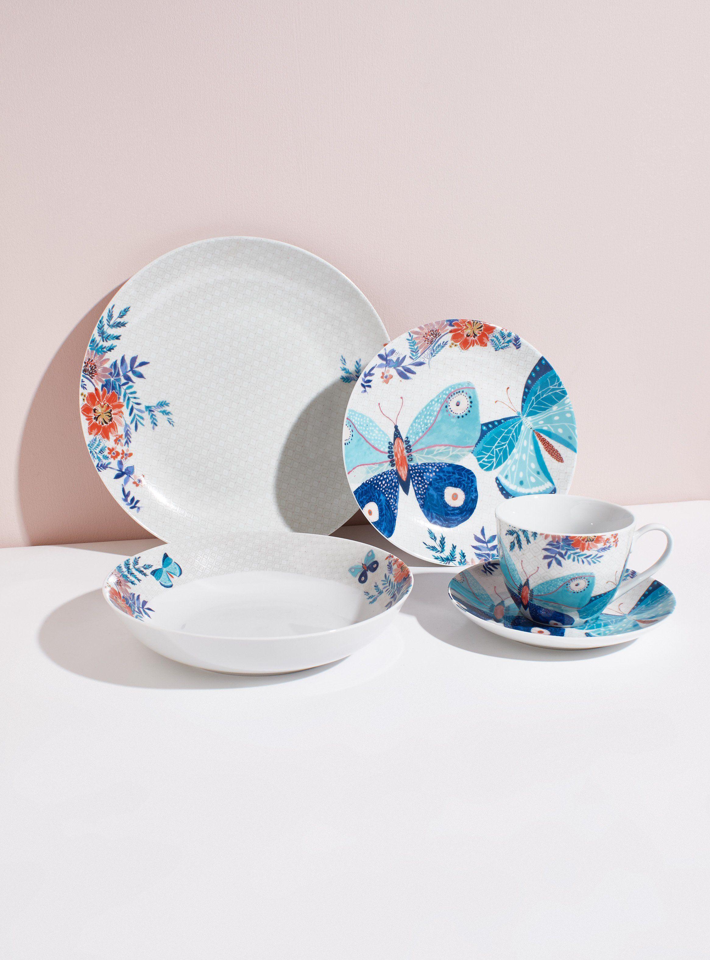 Set Vajilla 24 Piezas Mariposa Azul Porcelana-0