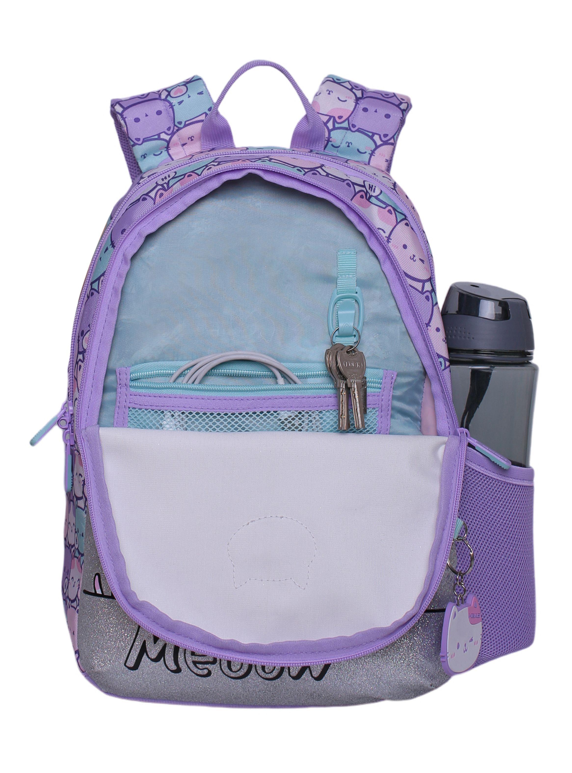 Mochila Infantil Biónica Gatos Pastel Lila-2