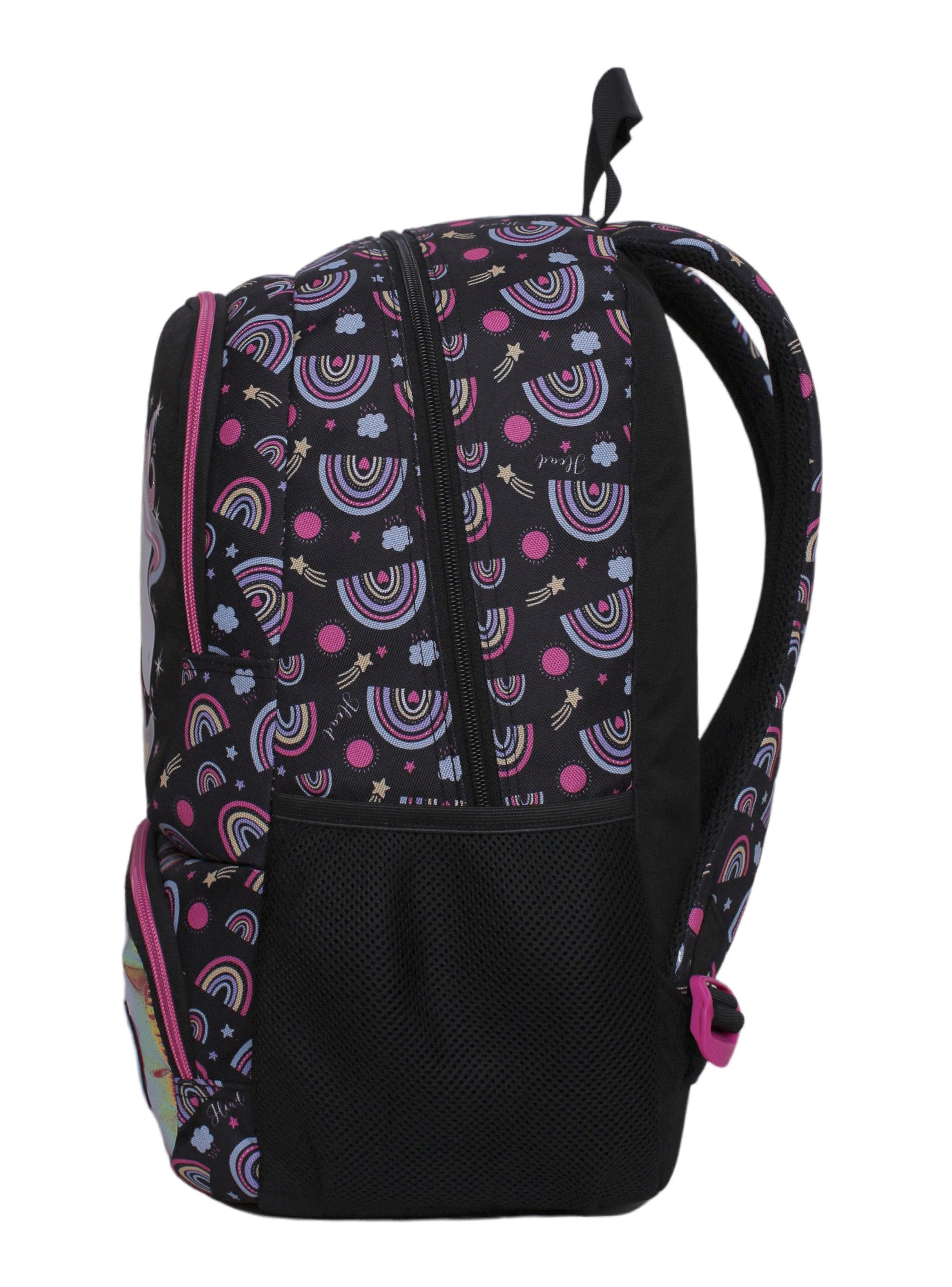 Mochila Infantil Dance Unicornio Arcoíris Negro-3