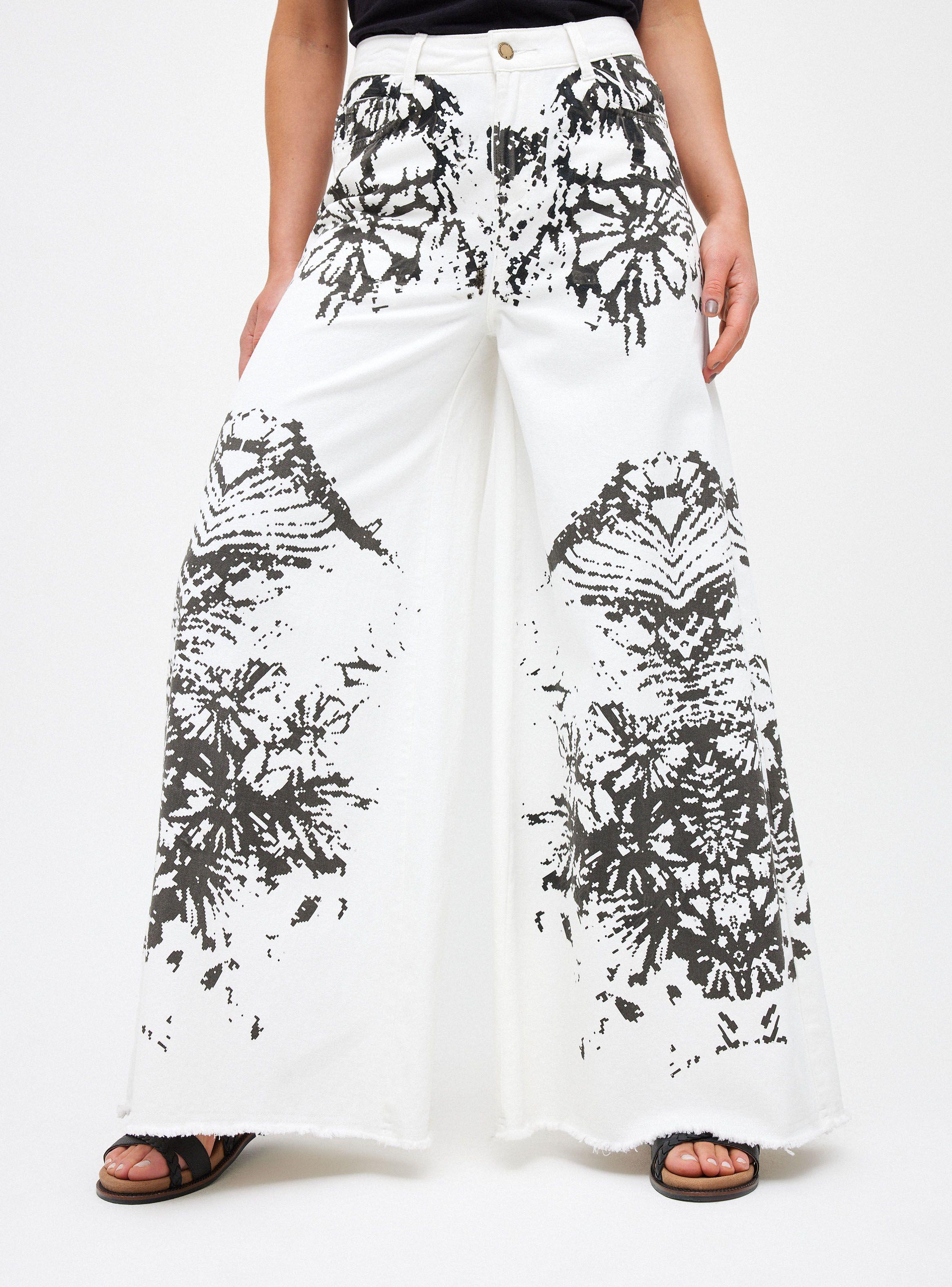 Pantalón Estampado Localizado Wide Leg-0